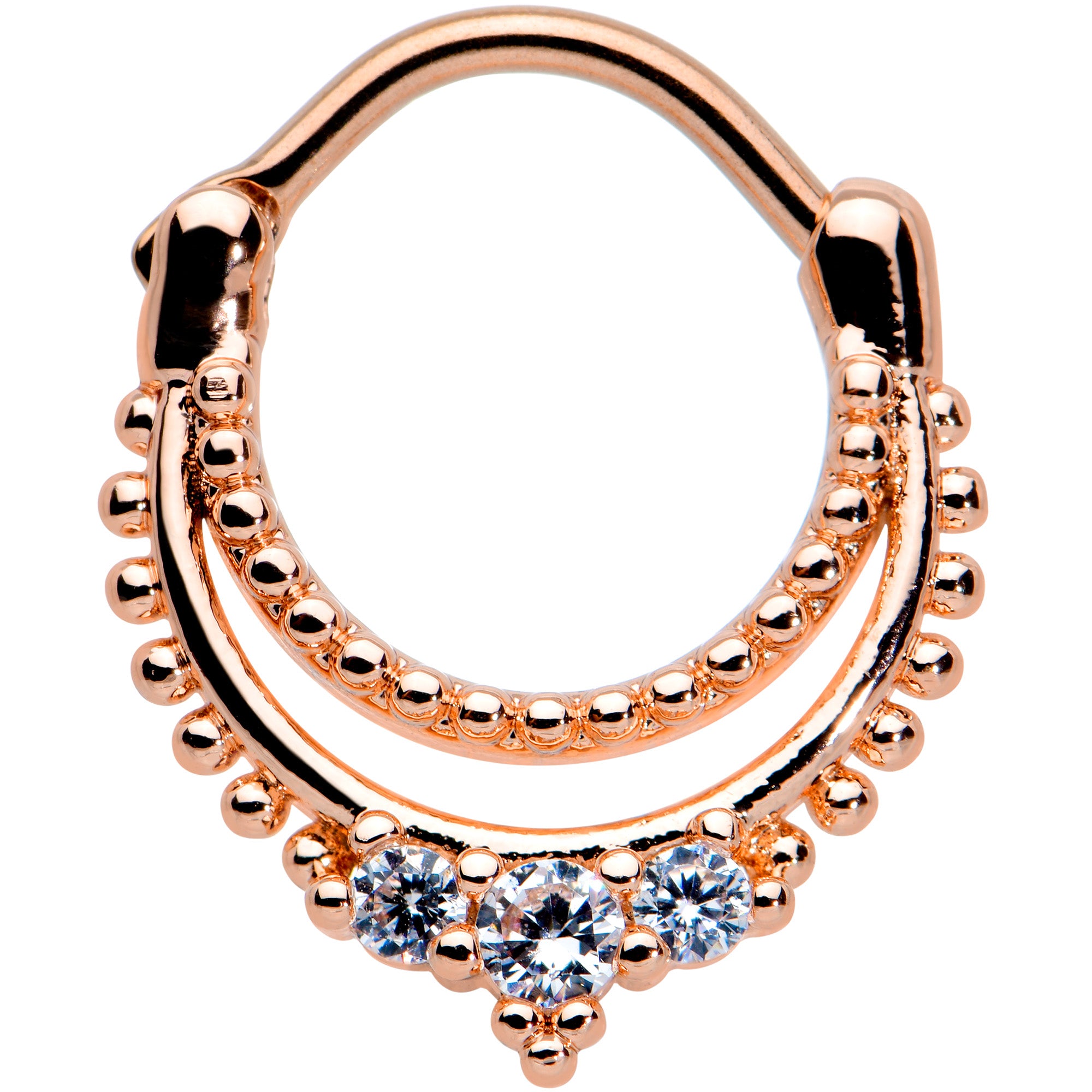 16G 3/8 Clear CZ Gem Rose Gold Tone Double Luxe Cartilage Clicker