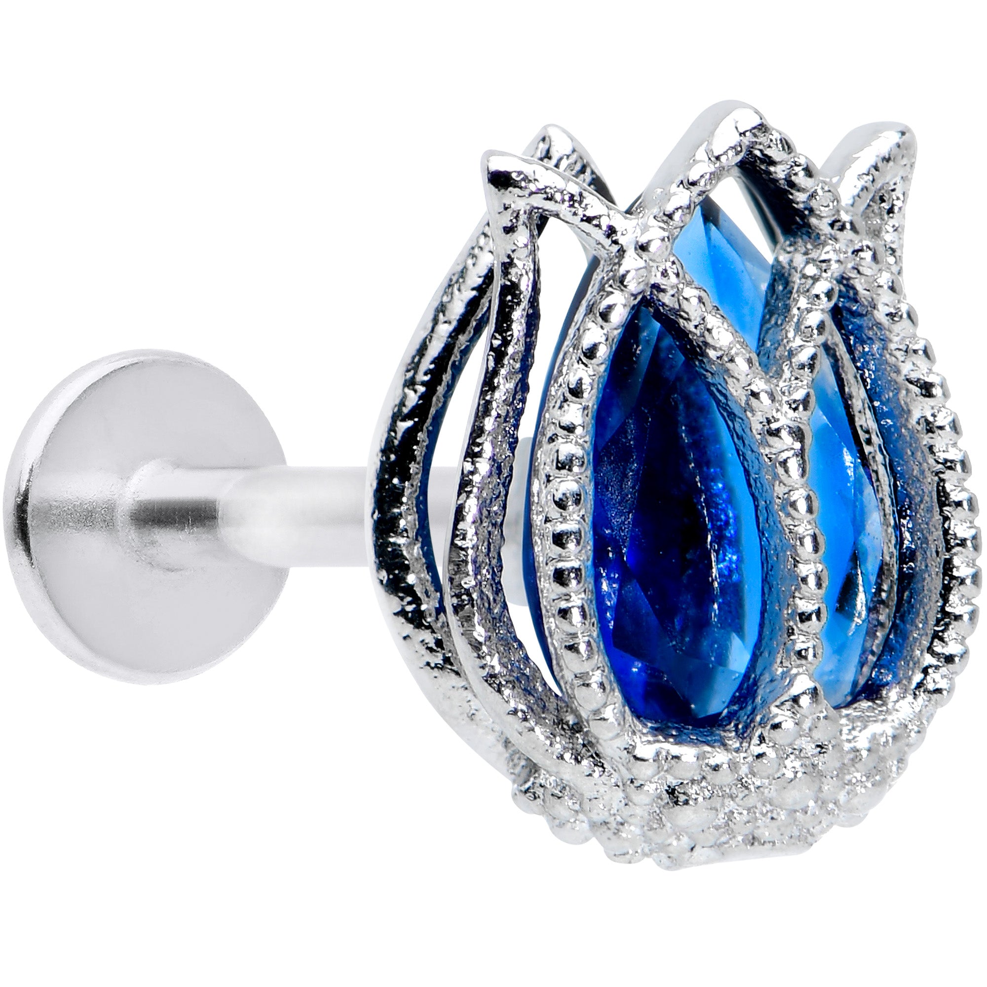 16G 5/16 Blue Gem Tulip Petals Flower Labret Monroe Tragus