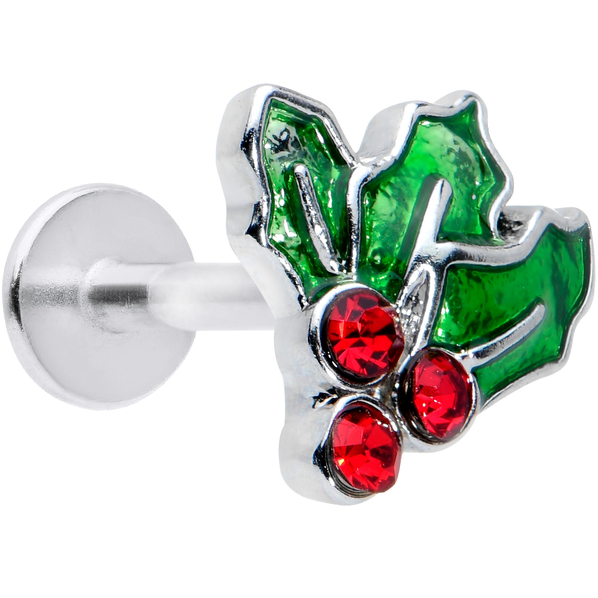 16G 1/4 Red Gem Holly Berry Christmas Holiday Labret Tragus