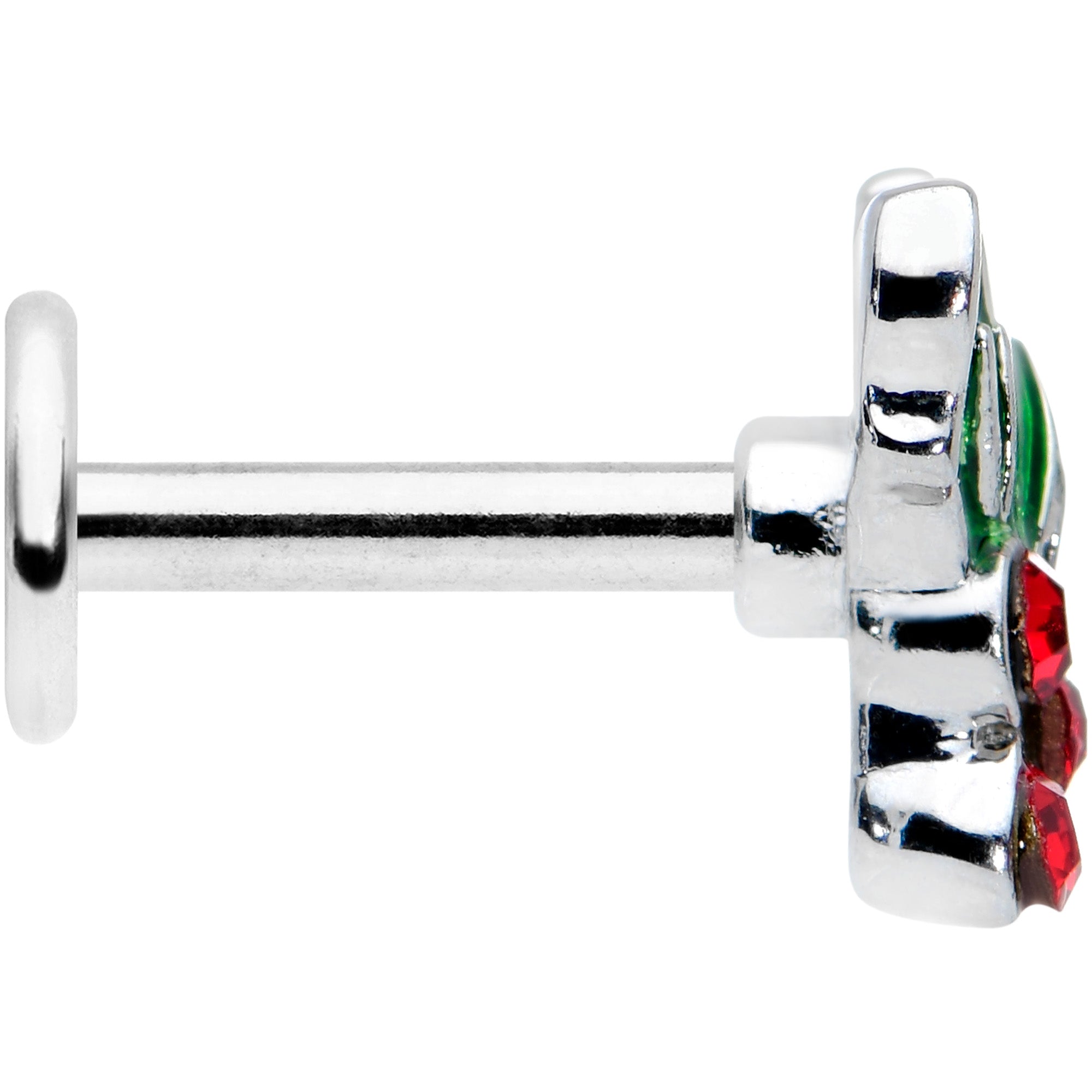 16G 1/4 Red Gem Holly Berry Christmas Holiday Labret Tragus