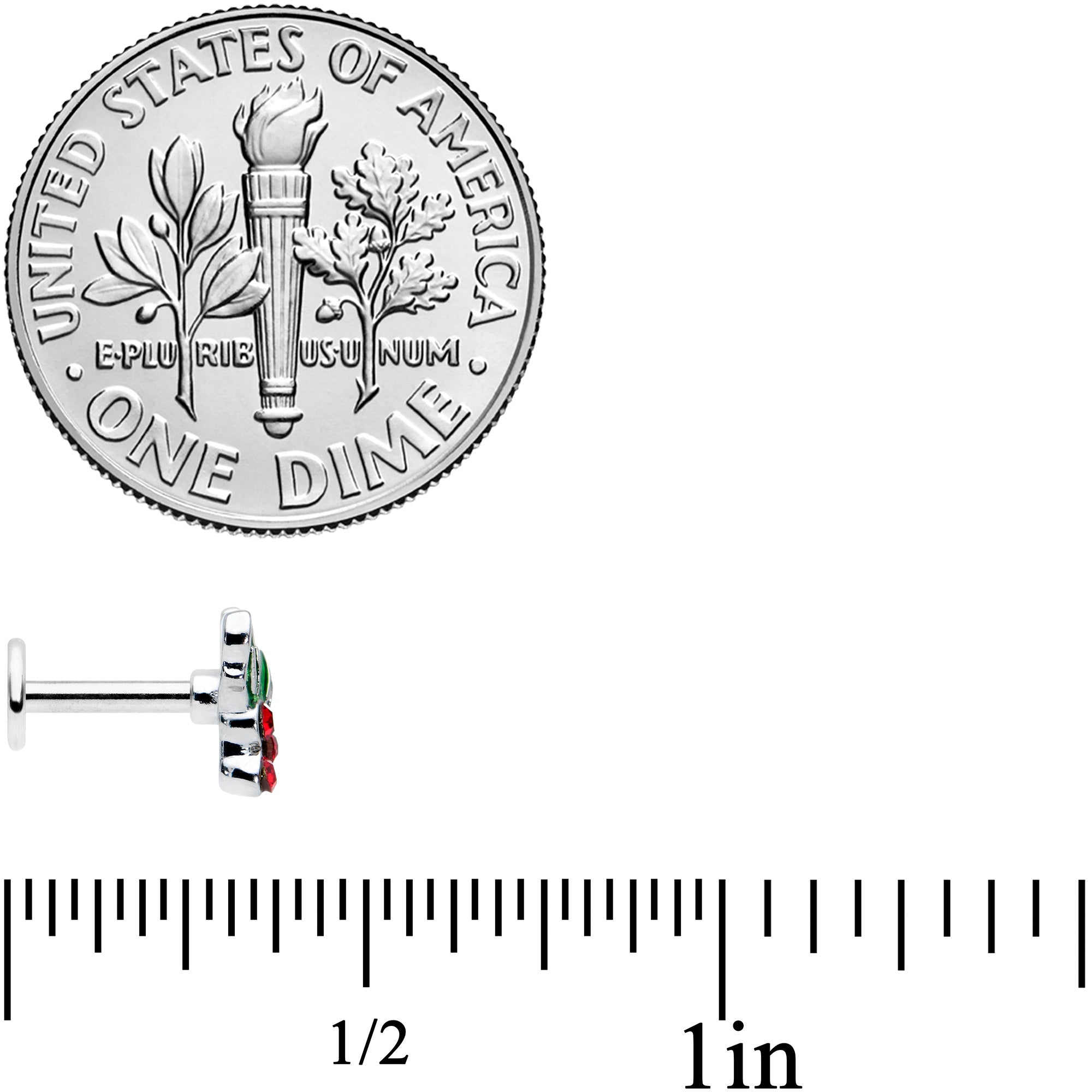 16G 1/4 Red Gem Holly Berry Christmas Holiday Labret Tragus