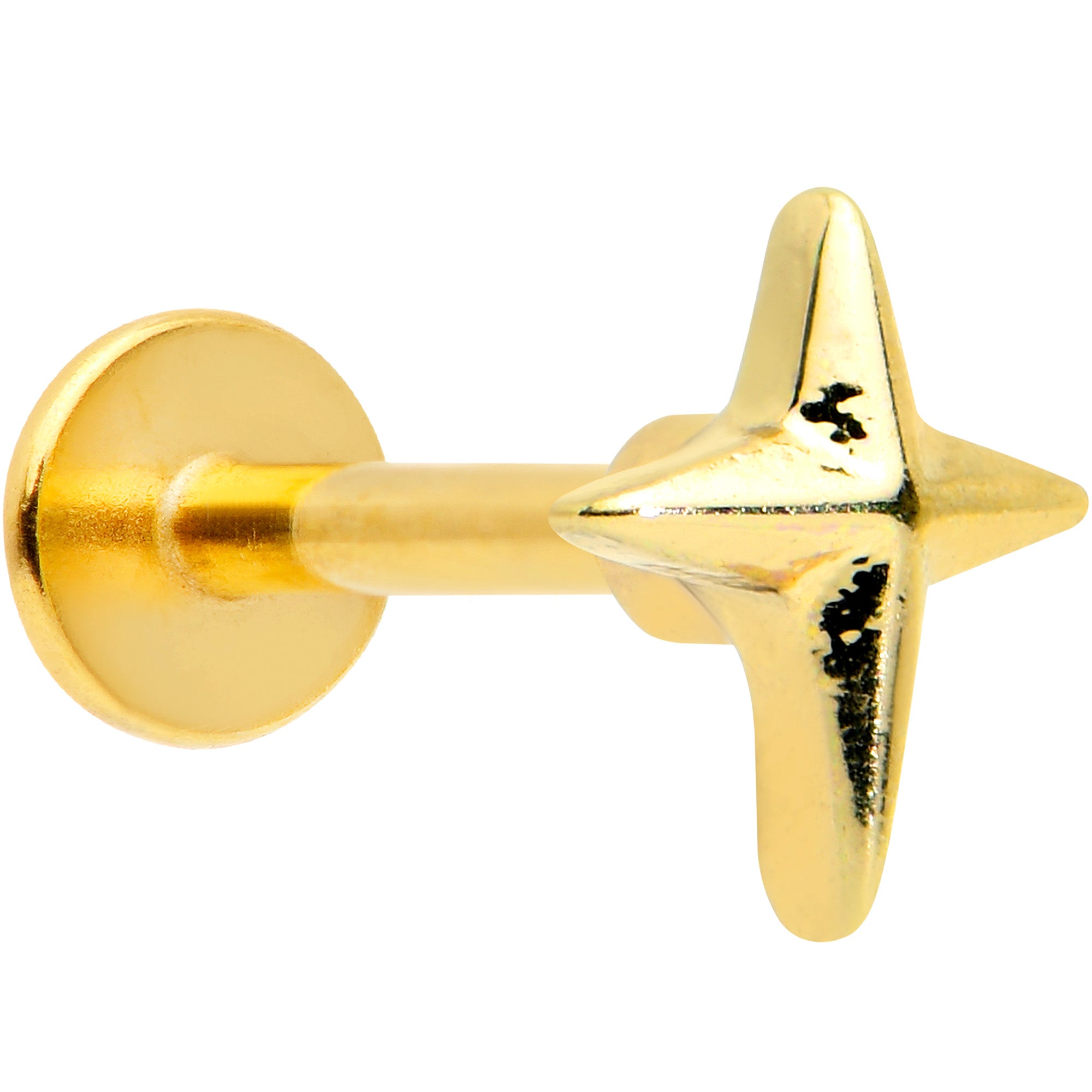 16G 1/4 Gold Tone Simple Cross Labret Monroe Tragus