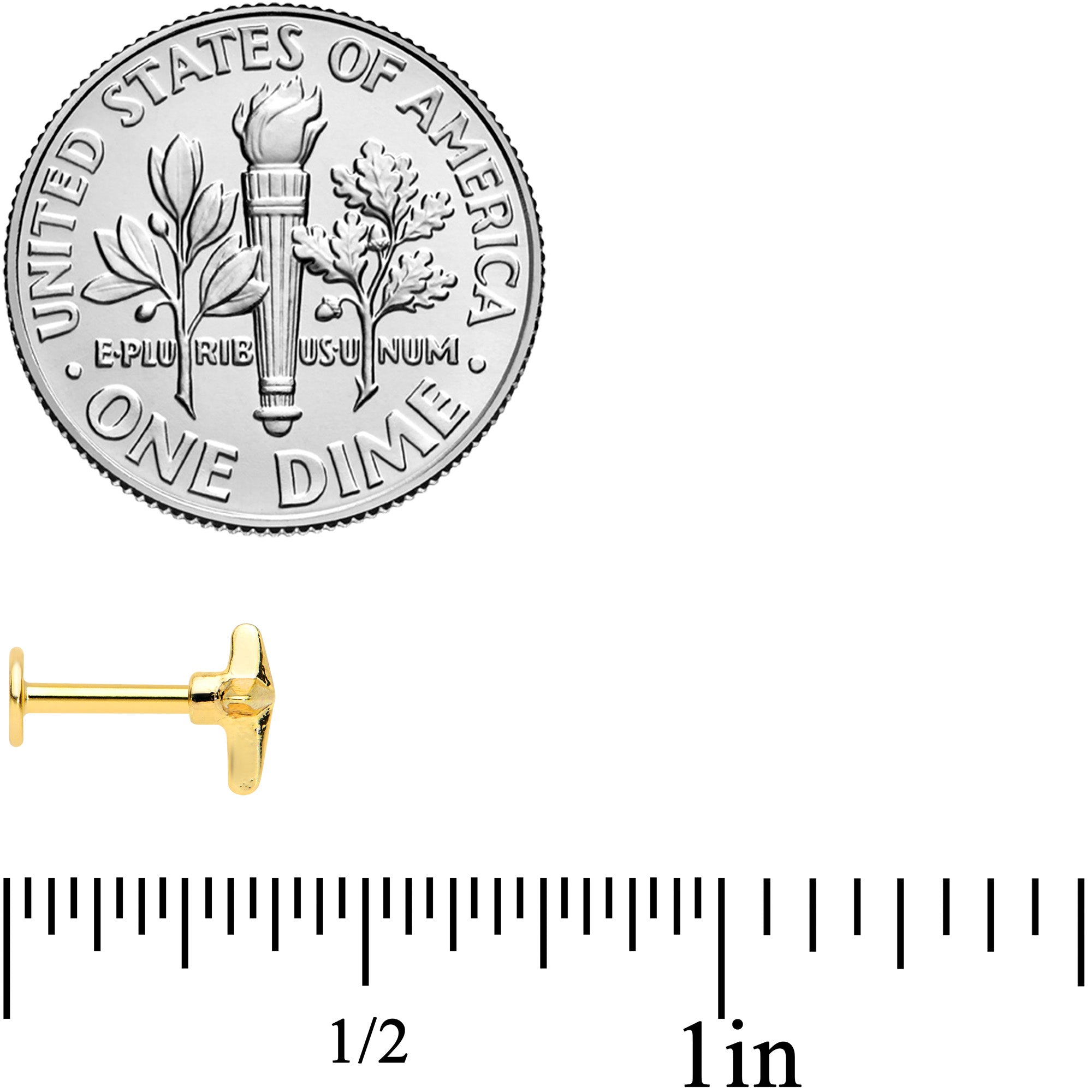 16G 1/4 Gold Tone Simple Cross Labret Monroe Tragus