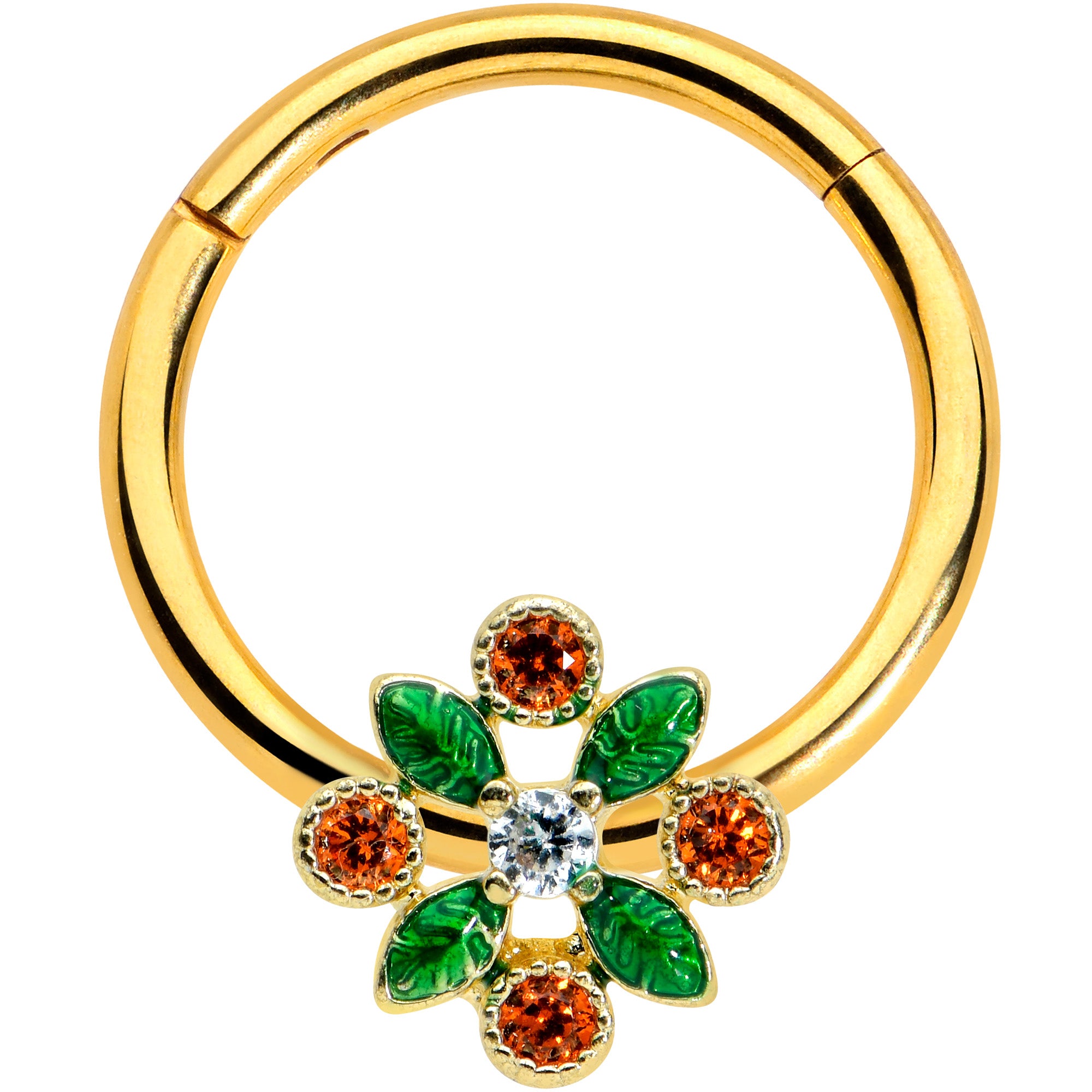 16G 3/8 Red Gem Gold Tone Crest Christmas Hinged Segment Ring