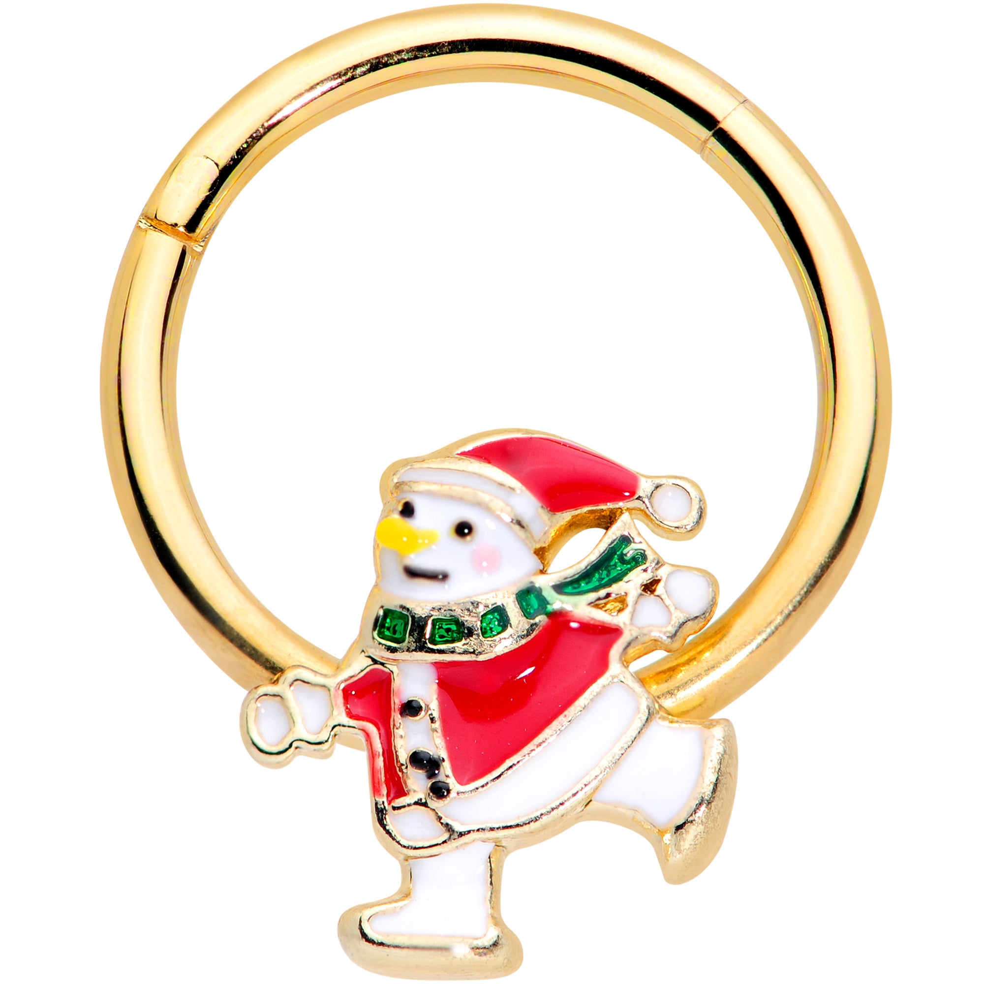 16G 3/8 Gold Tone Skating Snowman Christmas Hinged Segment Ring
