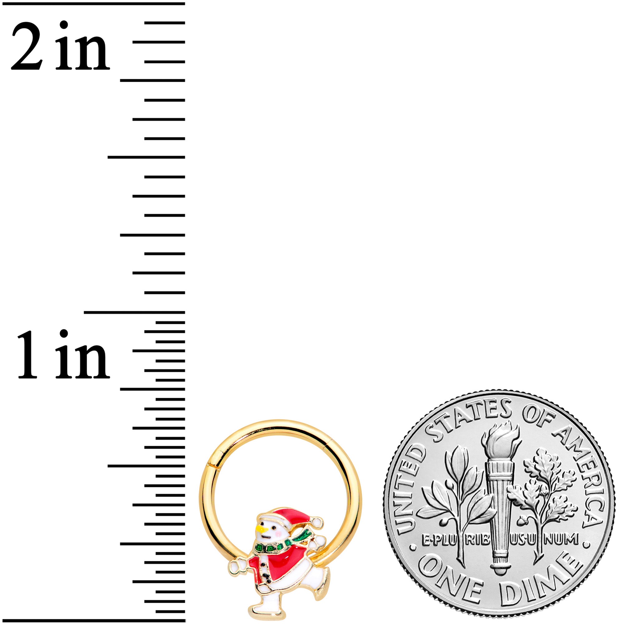 16G 3/8 Gold Tone Skating Snowman Christmas Hinged Segment Ring