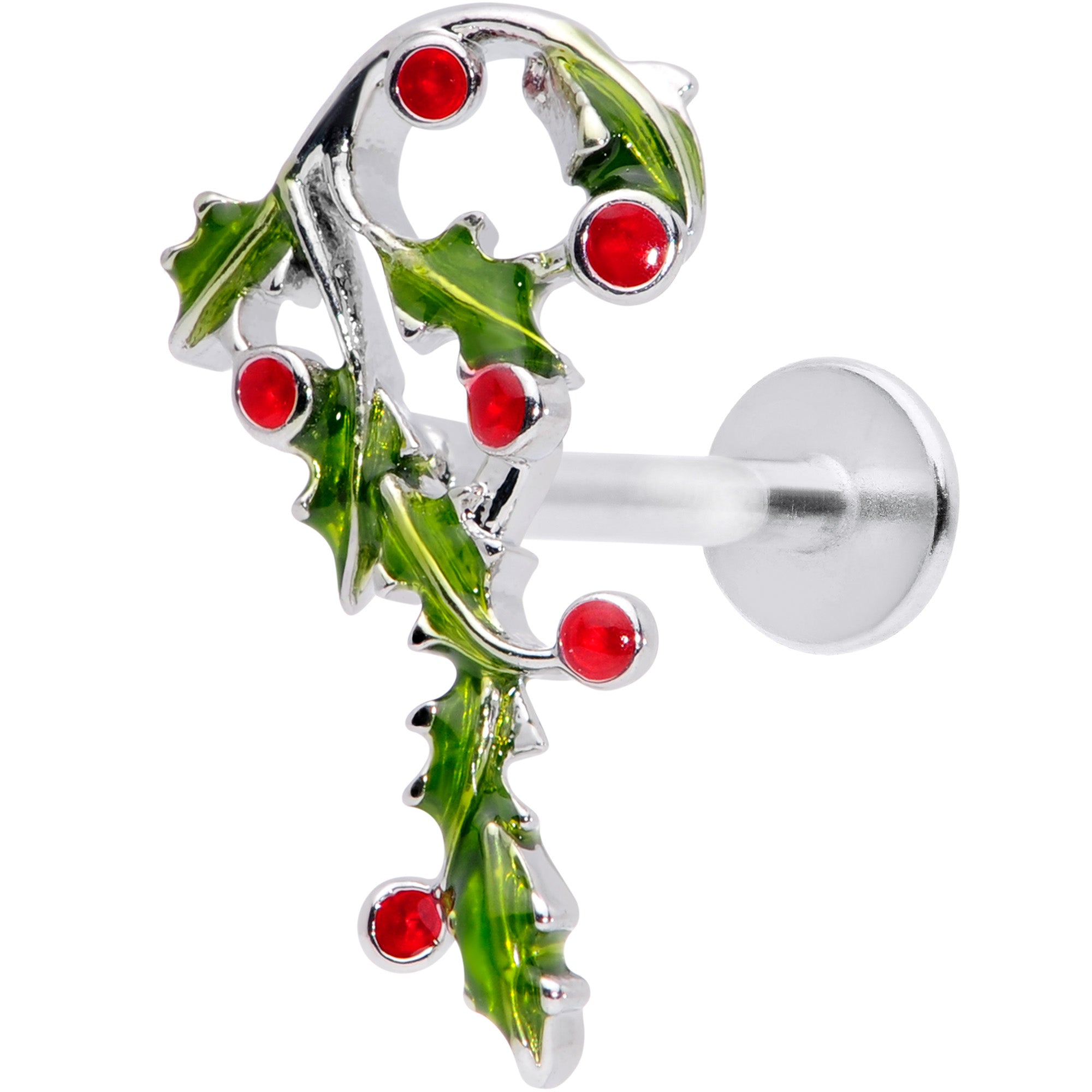 16G 5/16 Pink CZ Gem Candy Cane Holly Labret Monroe Tragus