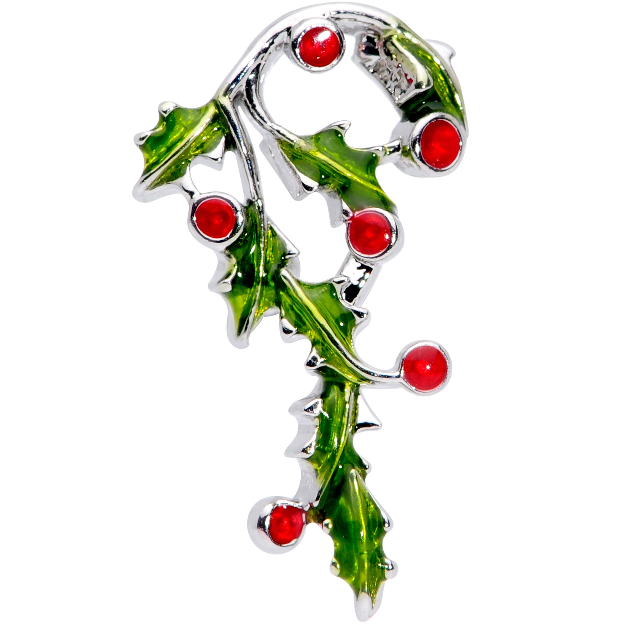 16G 5/16 Pink CZ Gem Candy Cane Holly Labret Monroe Tragus