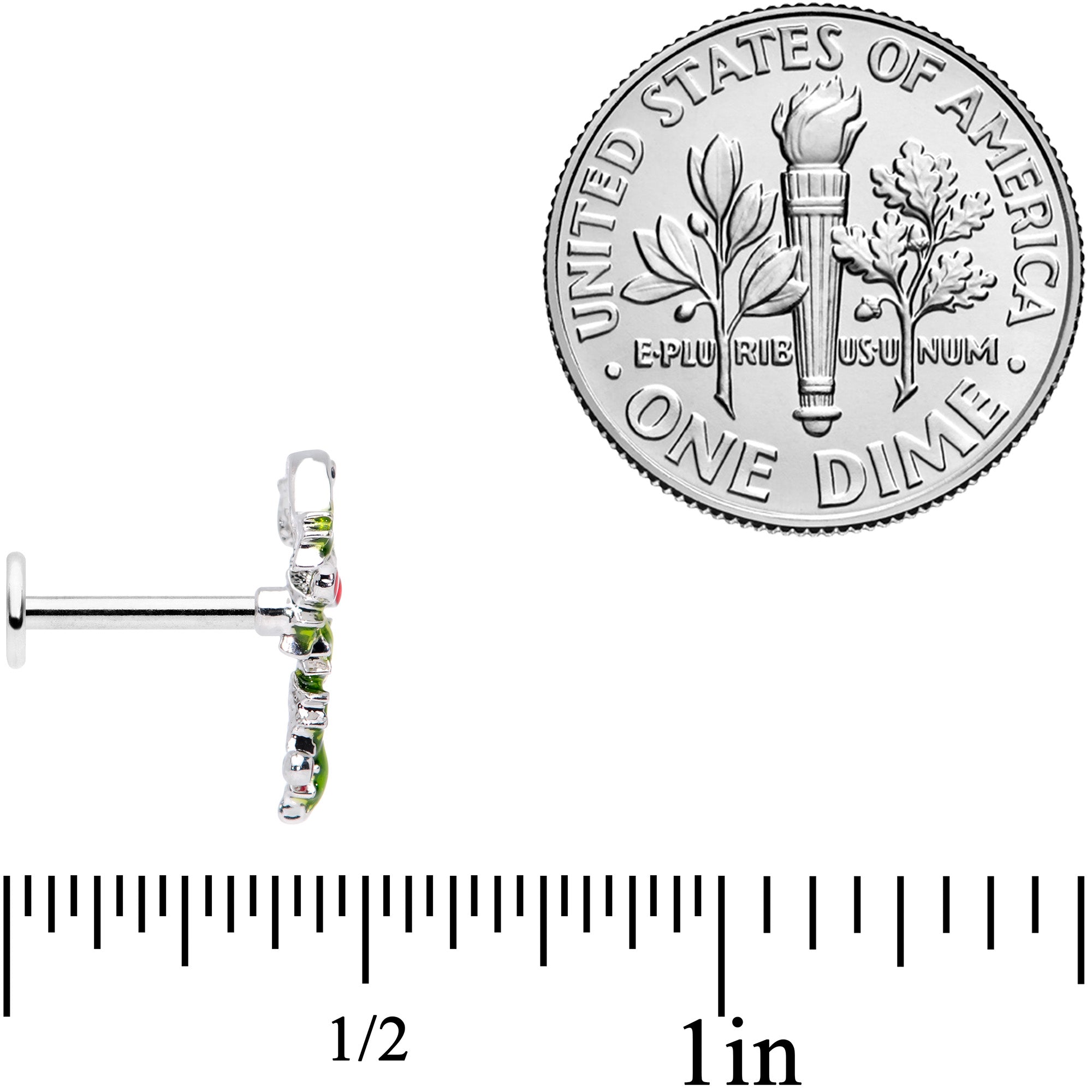 16G 5/16 Pink CZ Gem Candy Cane Holly Labret Monroe Tragus