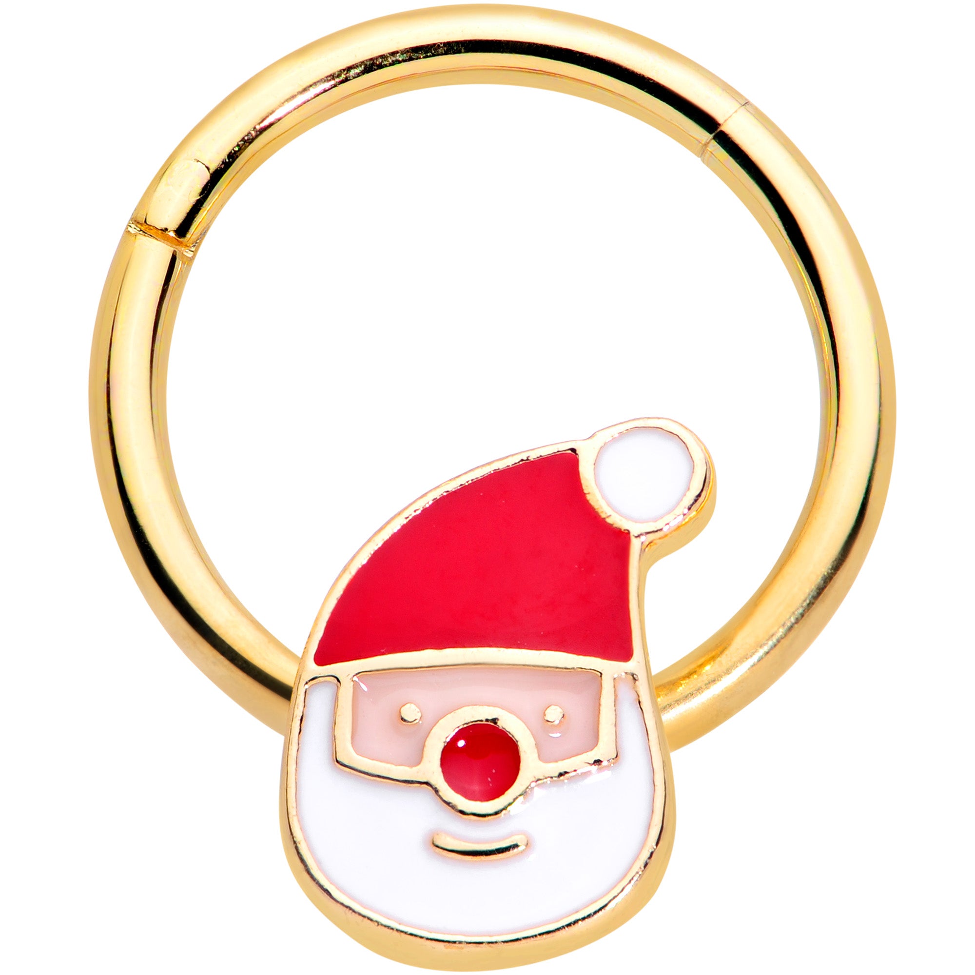 16G 3/8 Gold Tone Smiling Santa Christmas Hinged Segment Ring