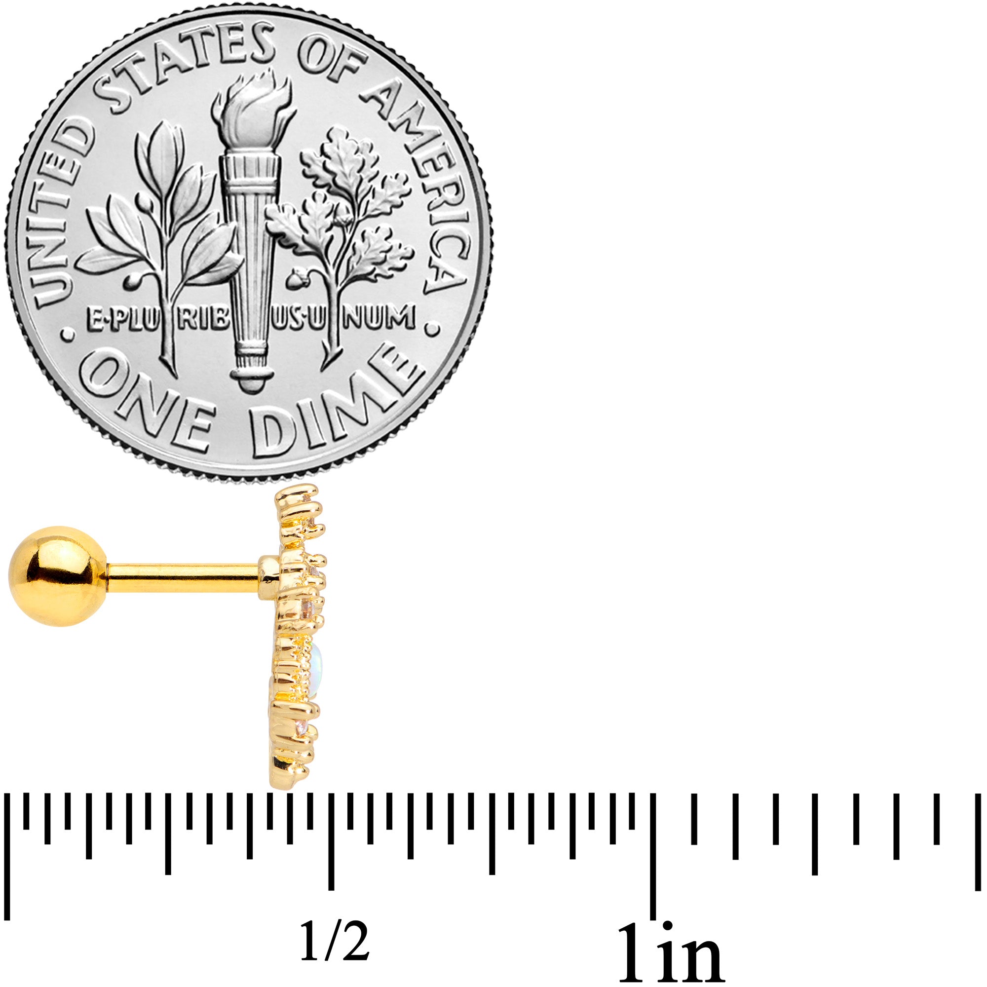 16G 1/4 Ornate White Synthetic Opal Gold Tone Oval Cartilage Tragus