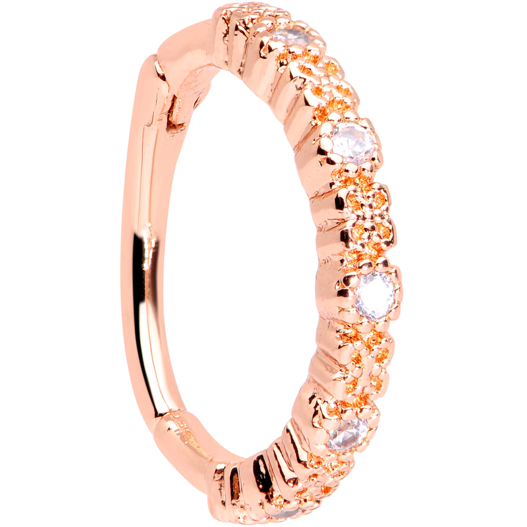 16G 3/8 Clear CZ Gem Rose Gold Tone Butterfly Hinged Segment Ring