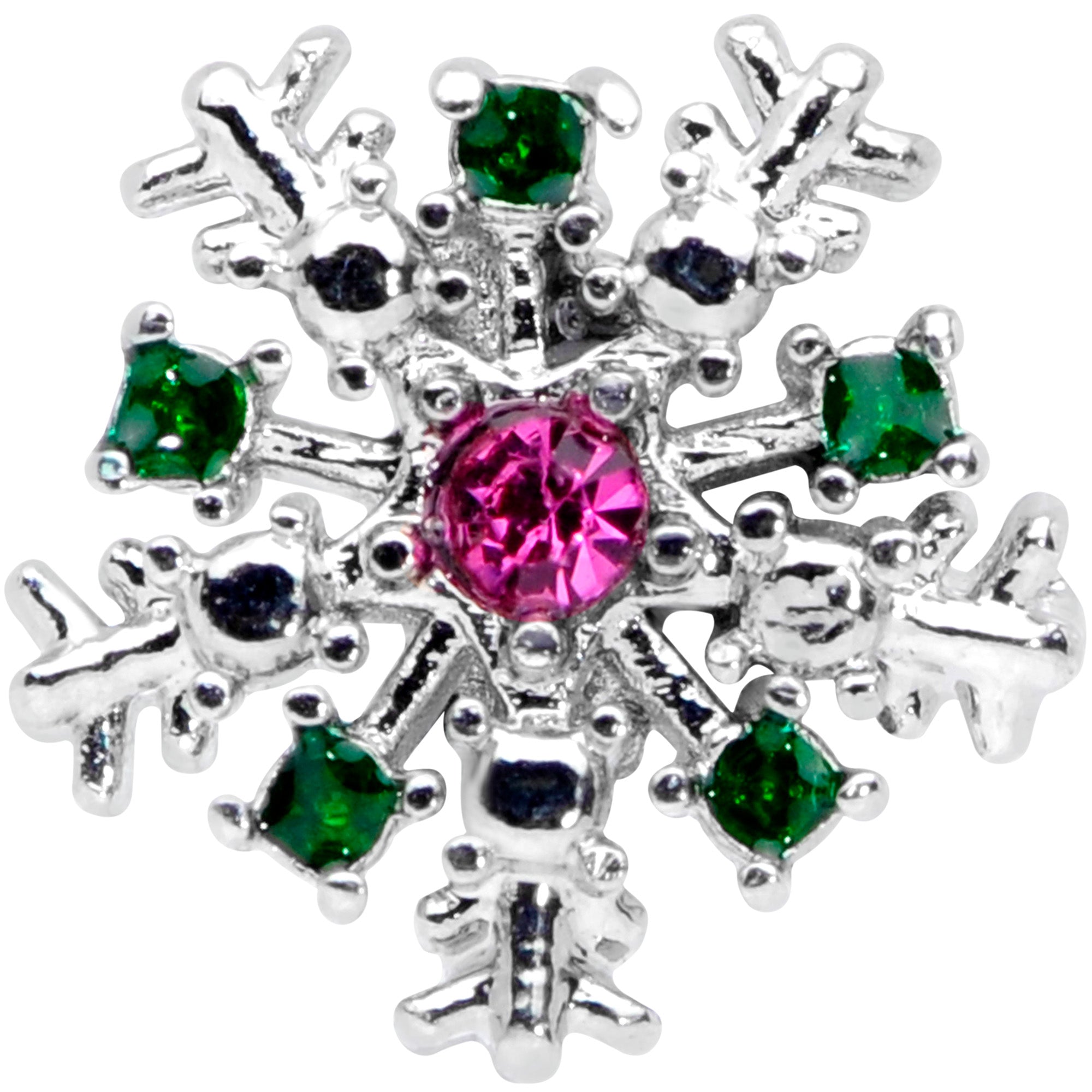 20G 5/16 Clear Pink Green Gem Snowflake Holiday Nose Hoop