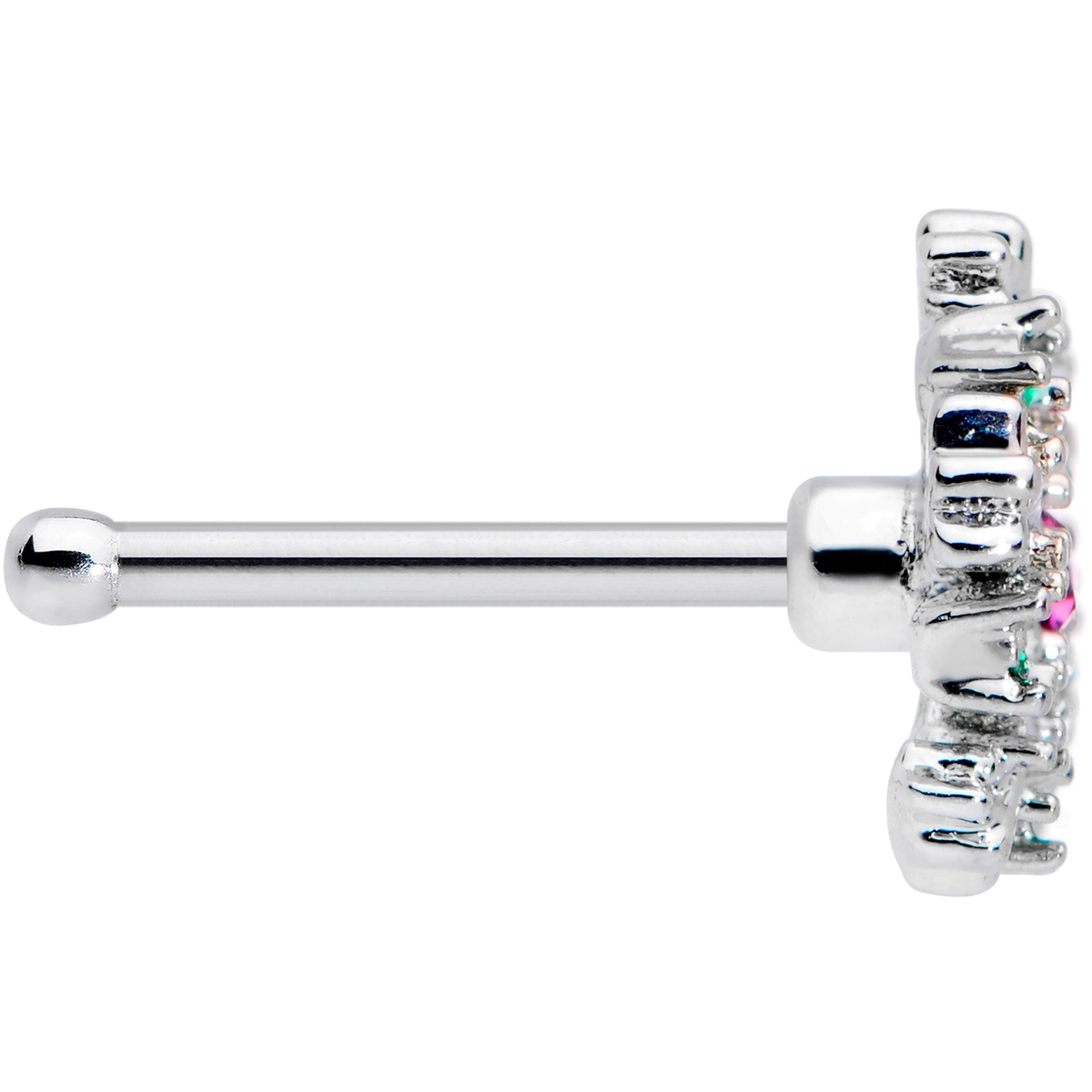 20G 1/4 Clear Pink Green Gem Snowflake Nose Bone