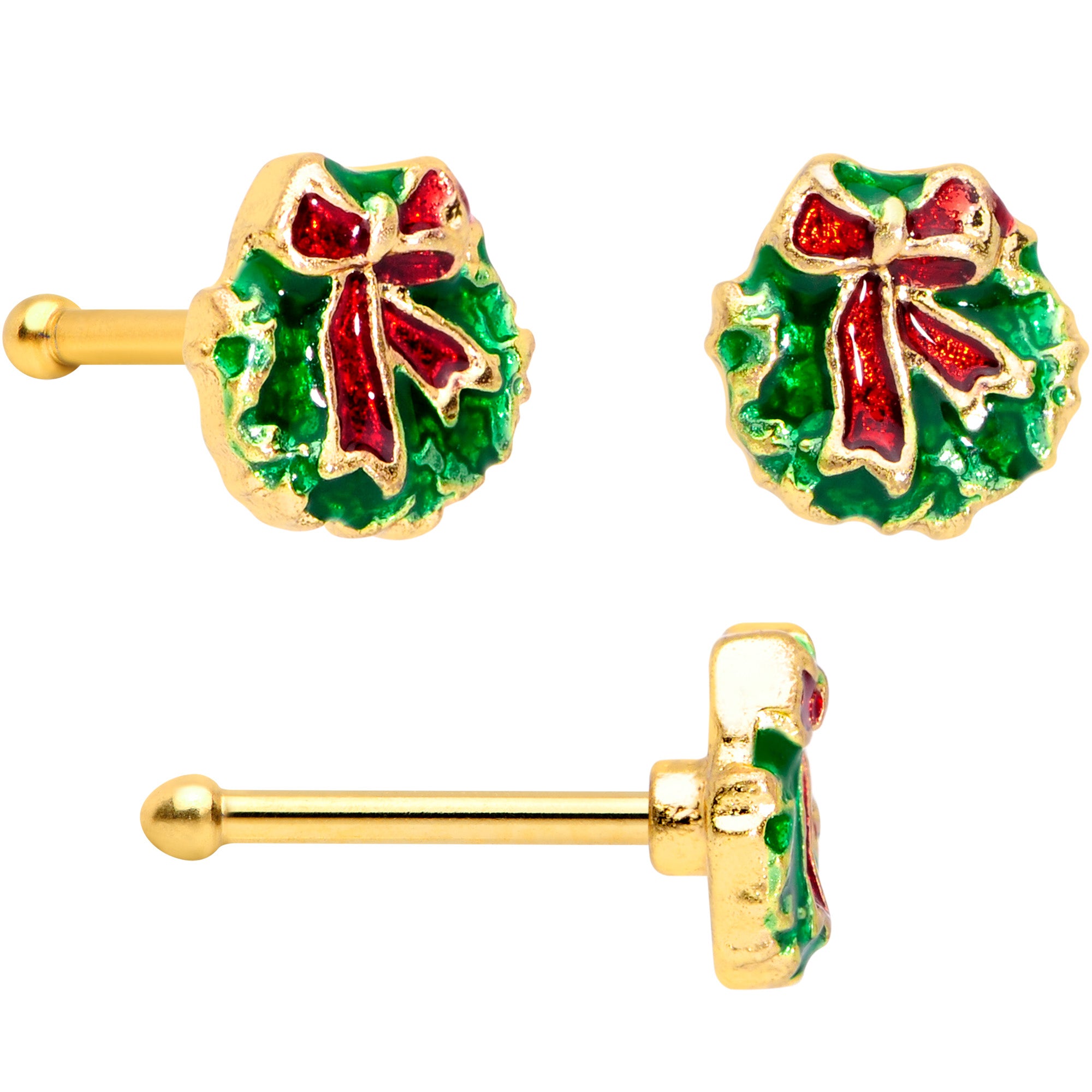 20G 1/4 Gold Tone Santa Tree Wreath Christmas Nose Bone Set of 3