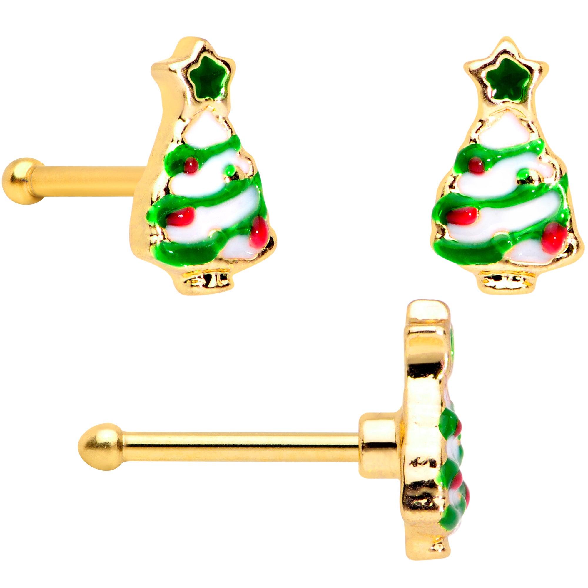 20G 1/4 Gold Tone Santa Tree Wreath Christmas Nose Bone Set of 3