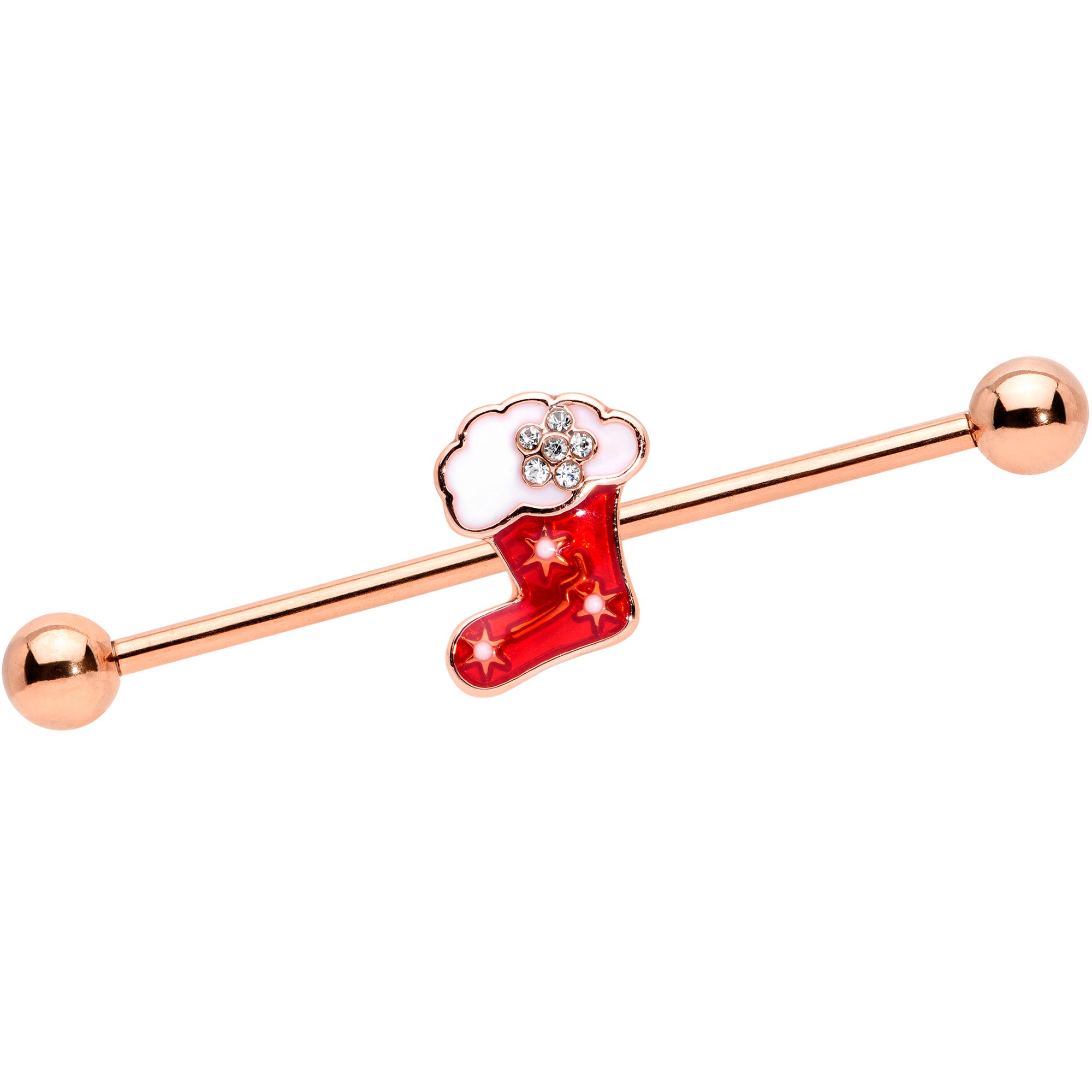 14G Rose Gold Tone Christmas Stocking Industrial Barbell 38mm