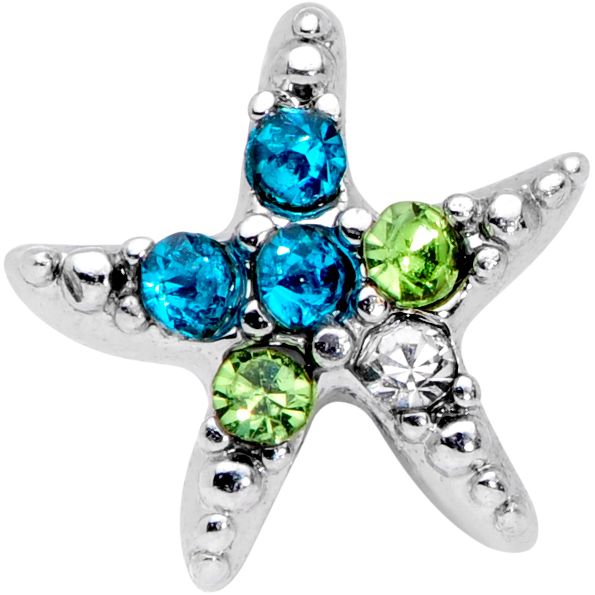 20G 5/16 Clear Blue Green Gem Glam Starfish Nose Hoop