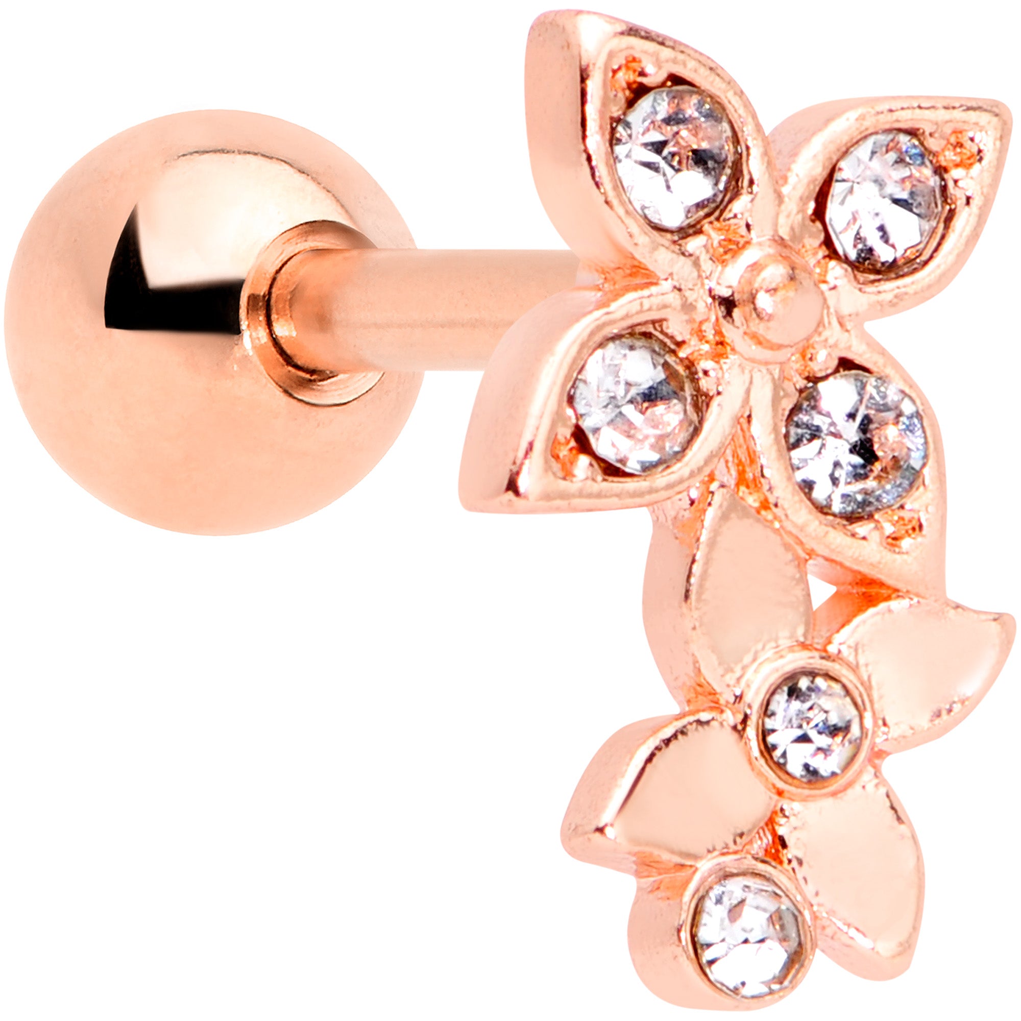 16G 1/4 Clear Gem Rose Gold Tone Bloom Butterfly Cartilage Tragus