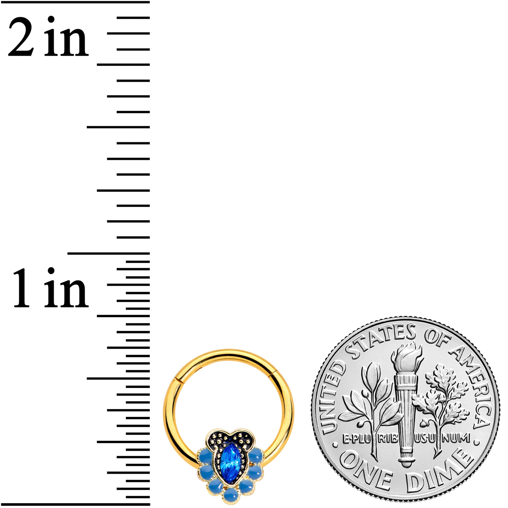 16G 3/8 Blue Gem Gold Tone Opulent Oval Hinged Segment Ring