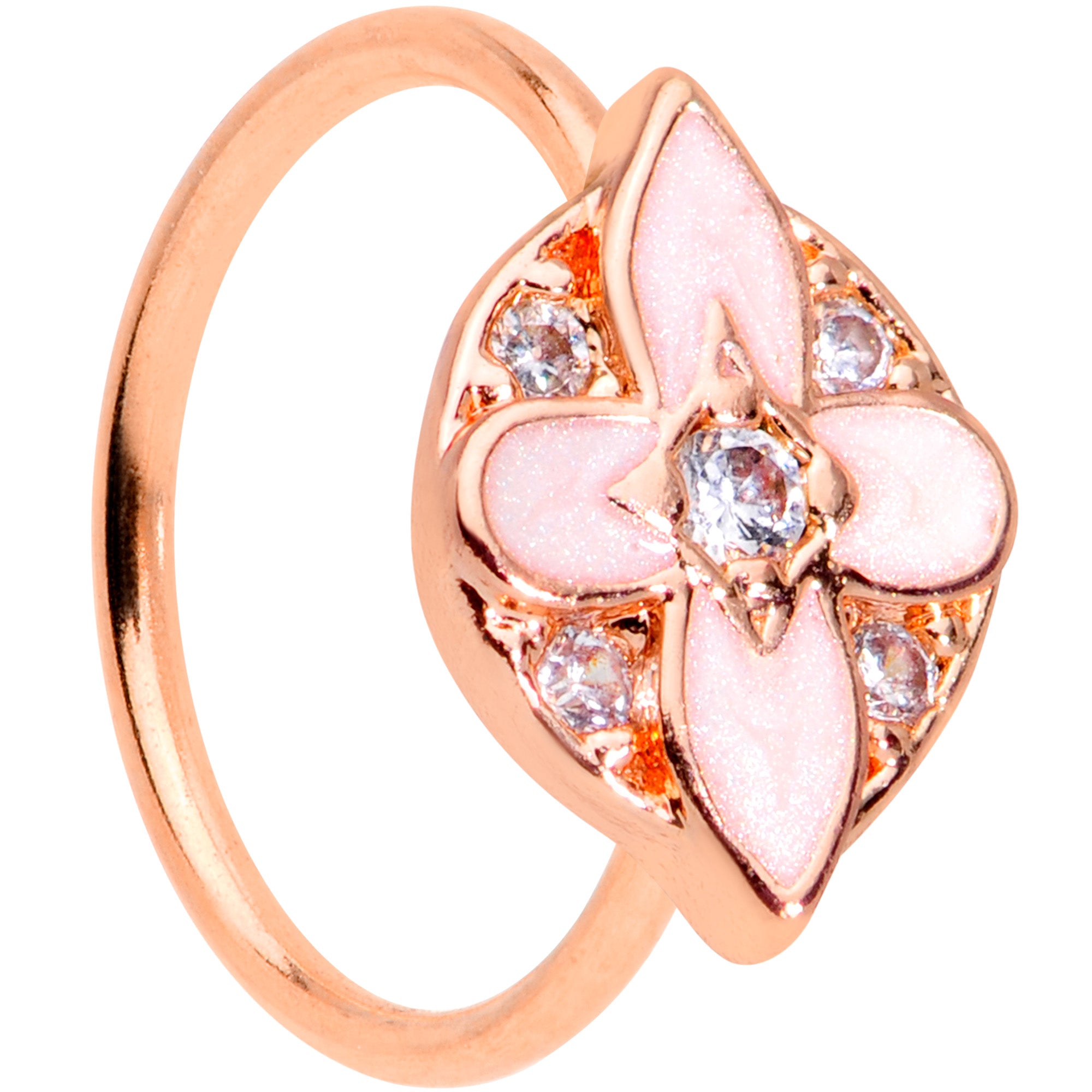 20G 5/16 Clear Gem Rose Gold Tone Pink Cross Nose Hoop