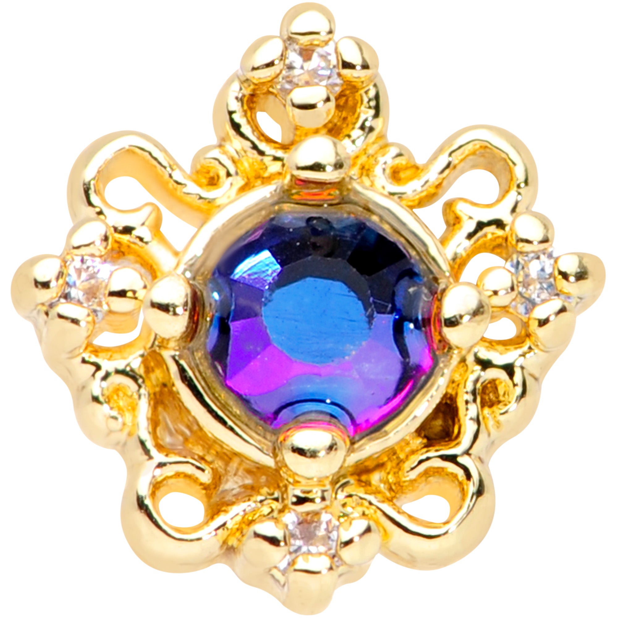 20G 5/16 Gold Tone Purple Tourmaline Filigree Nose Hoop