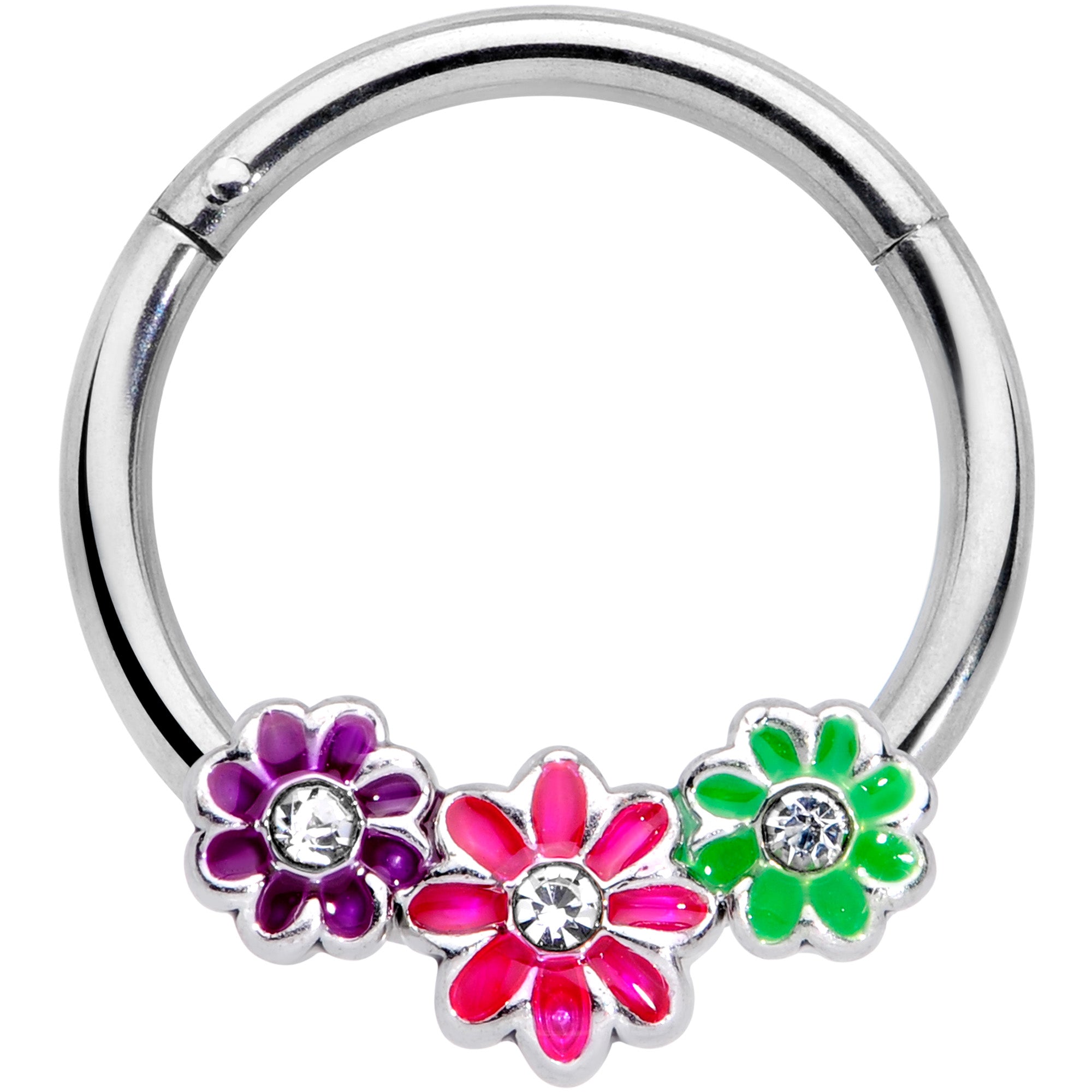 16G 3/8 Clear Gem Floral Garland Hinged Segment Ring