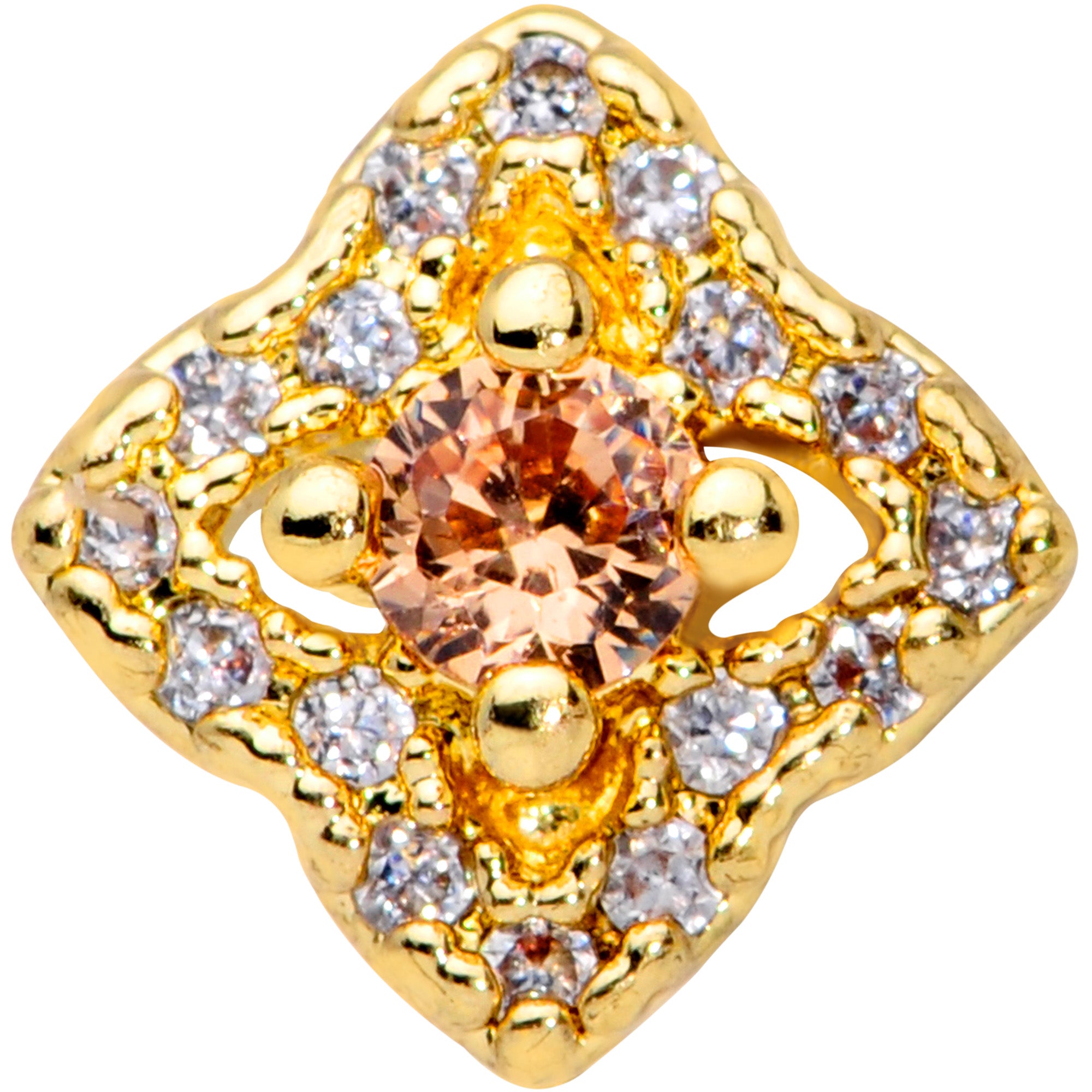 20G 5/16 Yellow Clear CZ Gem Gold Tone Rhombus Royale Nose Hoop