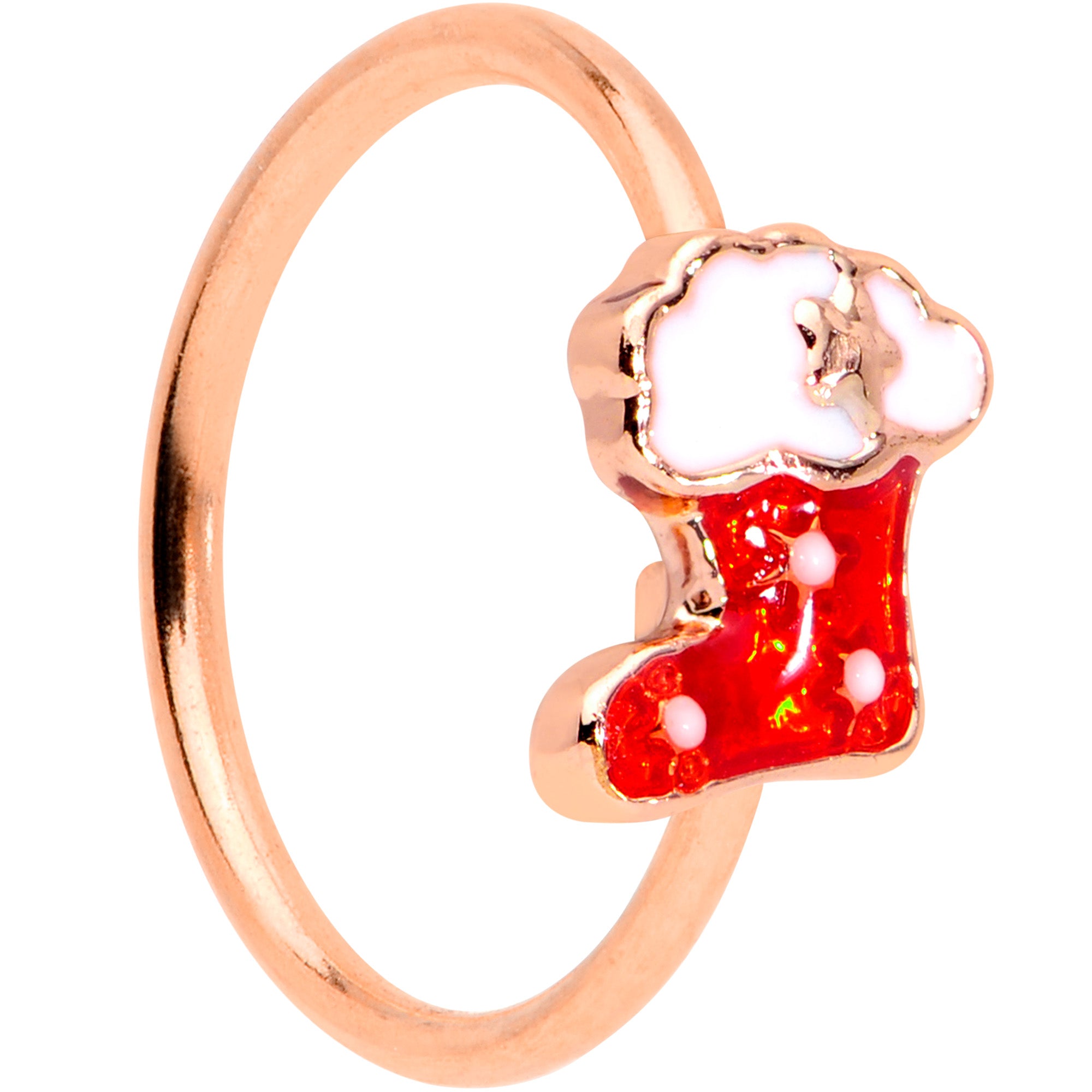 20G 5/16 Rose Gold Tone Red Christmas Stocking Nose Hoop