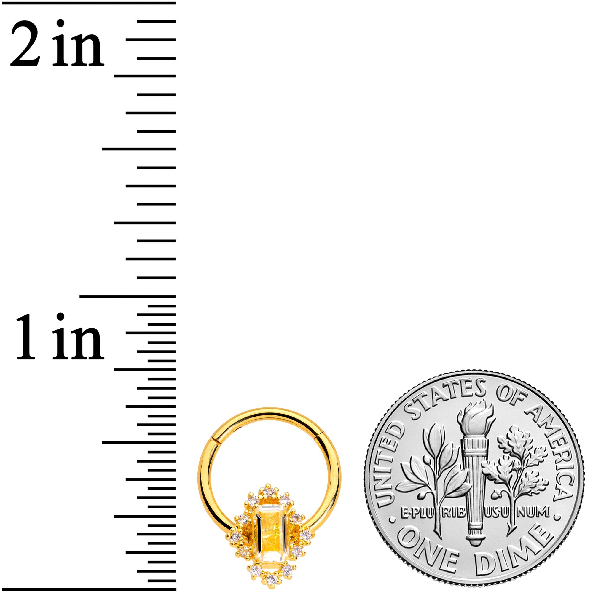 16G 3/8 Clear CZ Gem Gold Hue Regal Rectangle Hinged Segment Ring