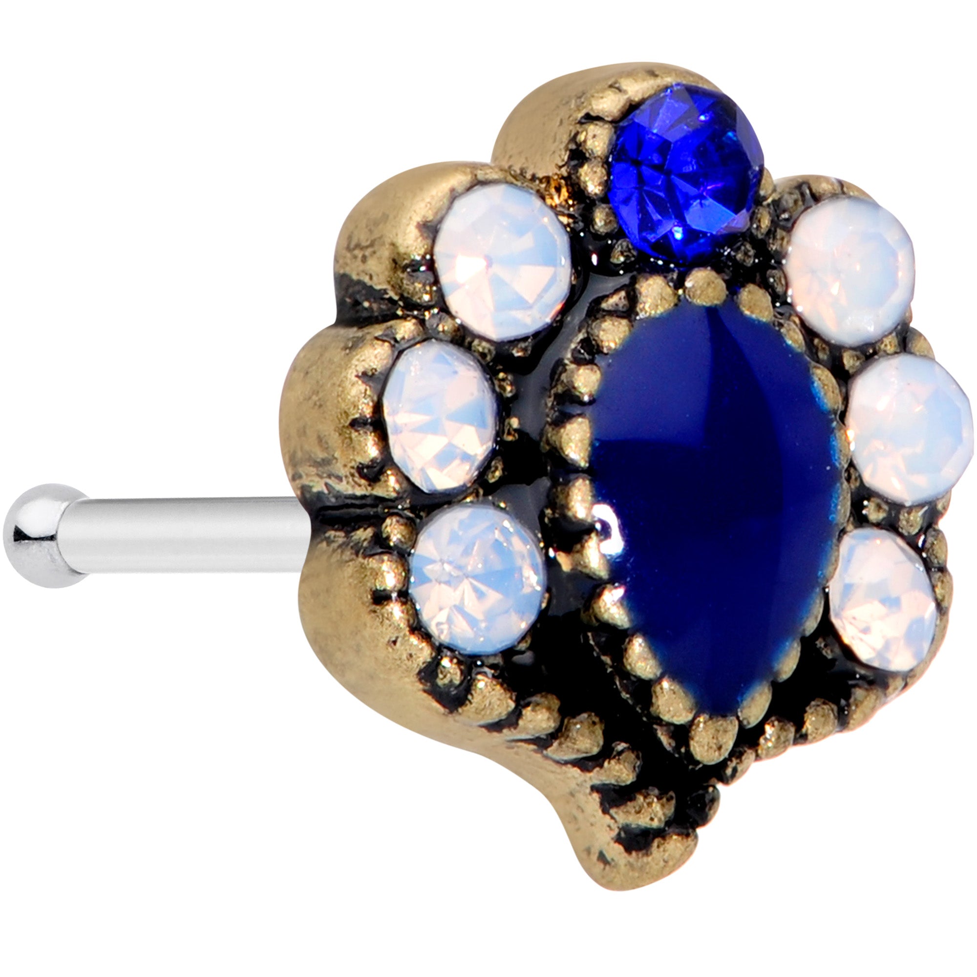 20G 1/4 Clear Blue Gem Heirloom Teardrop Nose Bone