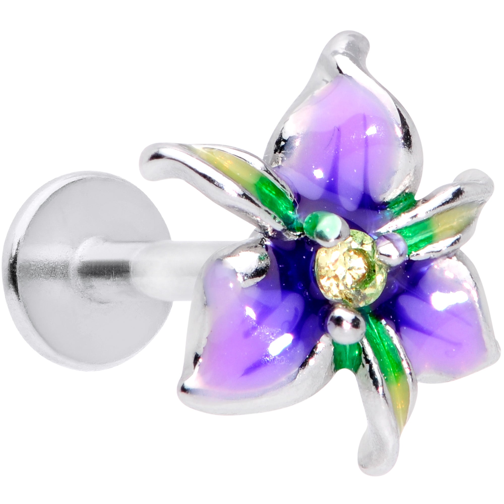 16G 5/16 Clear Gem Exotic Purple Flower Labret Monroe Tragus