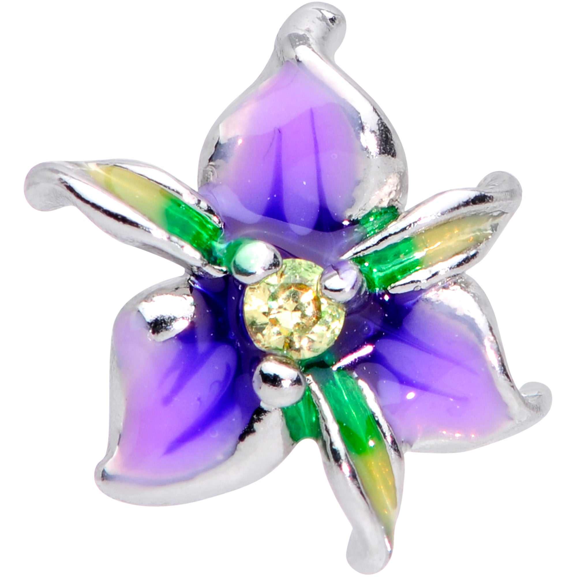 16G 5/16 Clear Gem Exotic Purple Flower Labret Monroe Tragus