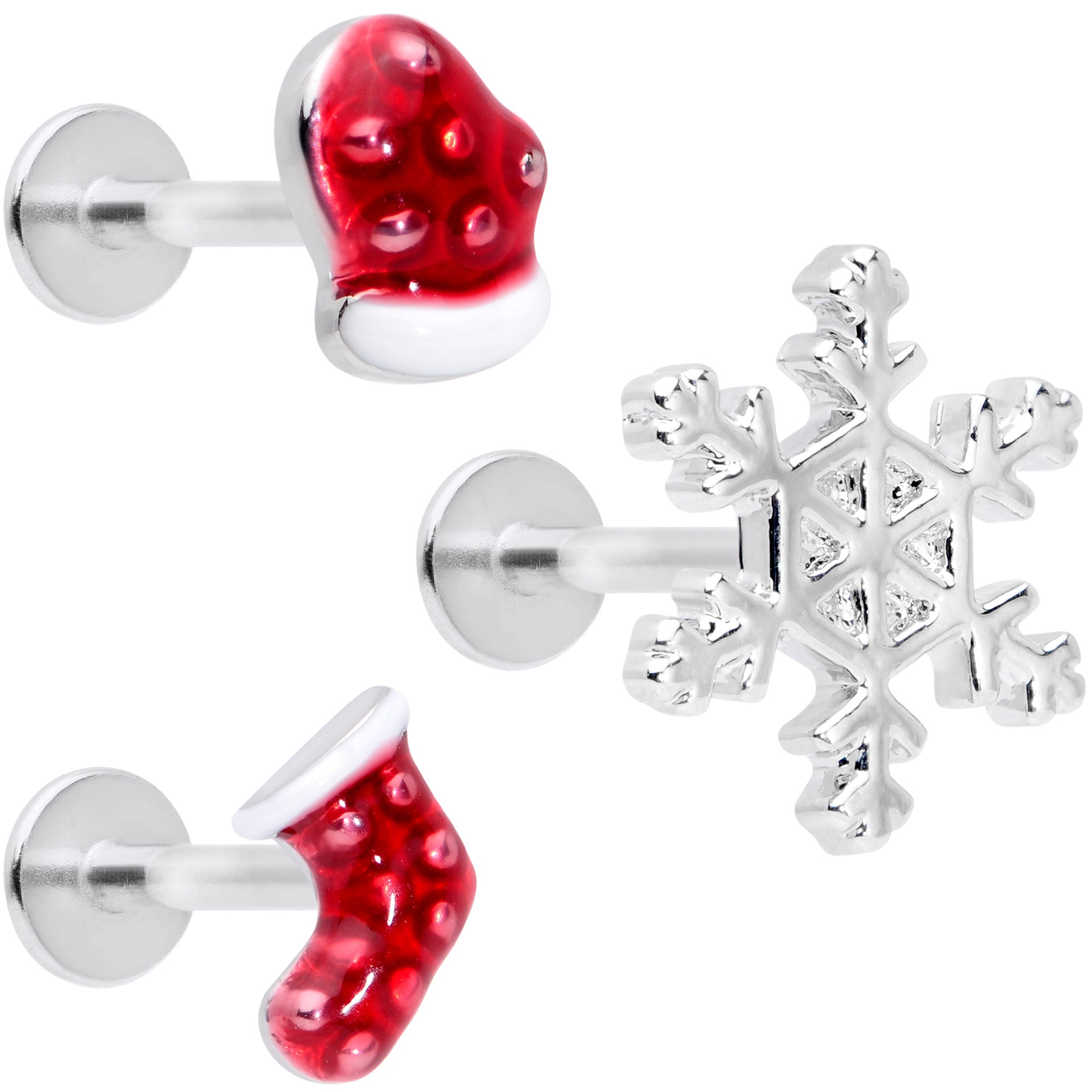 16G 5/16 Snowflake Mitten Stocking Christmas Labret Set of 3