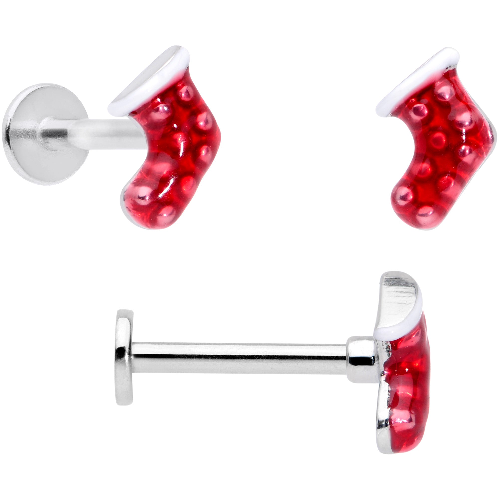 16G 5/16 Snowflake Mitten Stocking Christmas Labret Set of 3