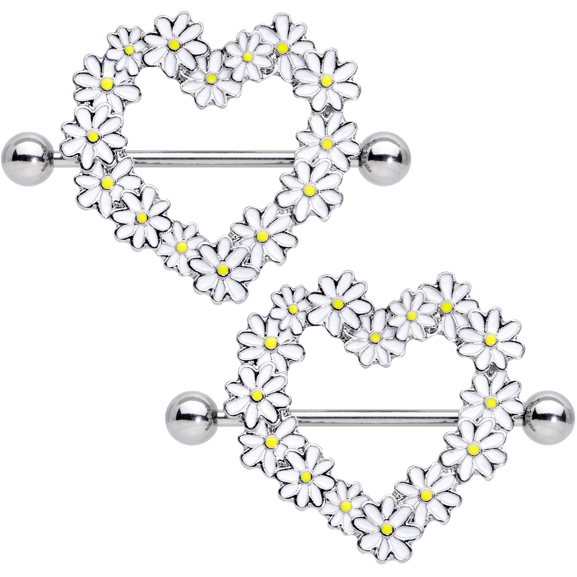 14G 13/16 Daisy Flower Heart Valentines Nipple Shield Set