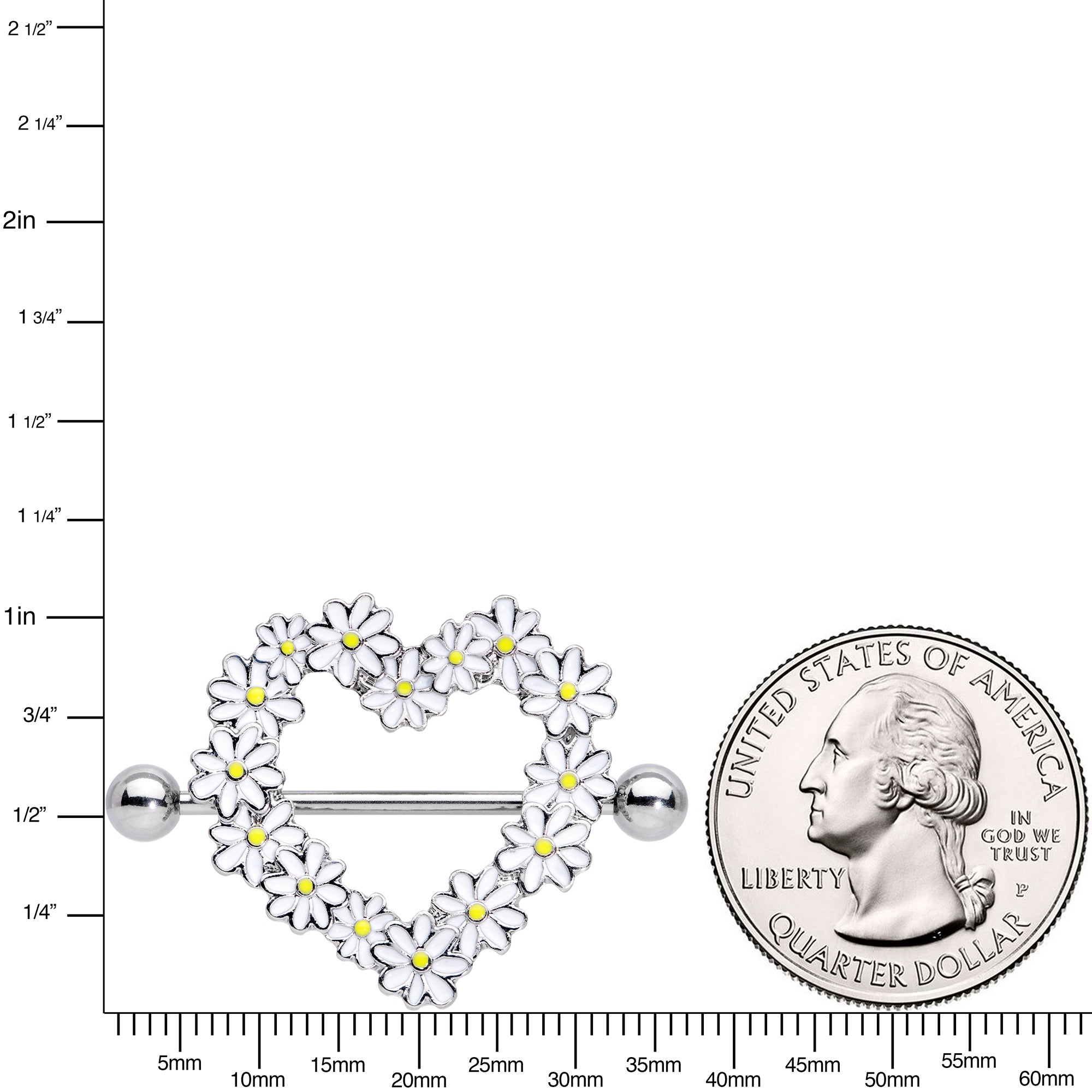 14G 13/16 Daisy Flower Heart Valentines Nipple Shield Set