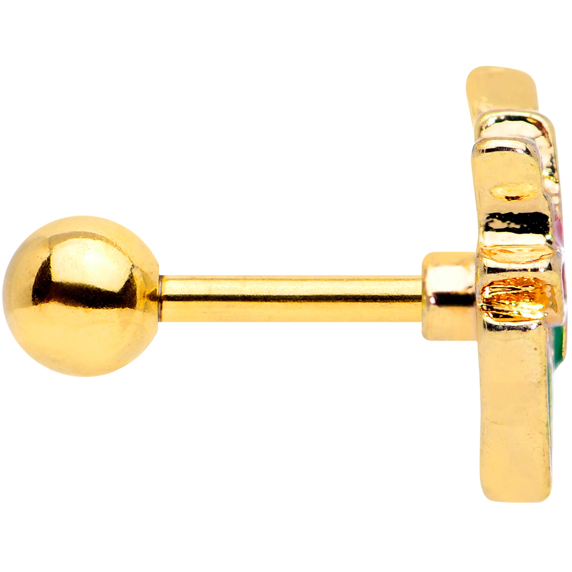 16G 1/4 Gold Tone Springtime Red Tulip Flower Cartilage Earring