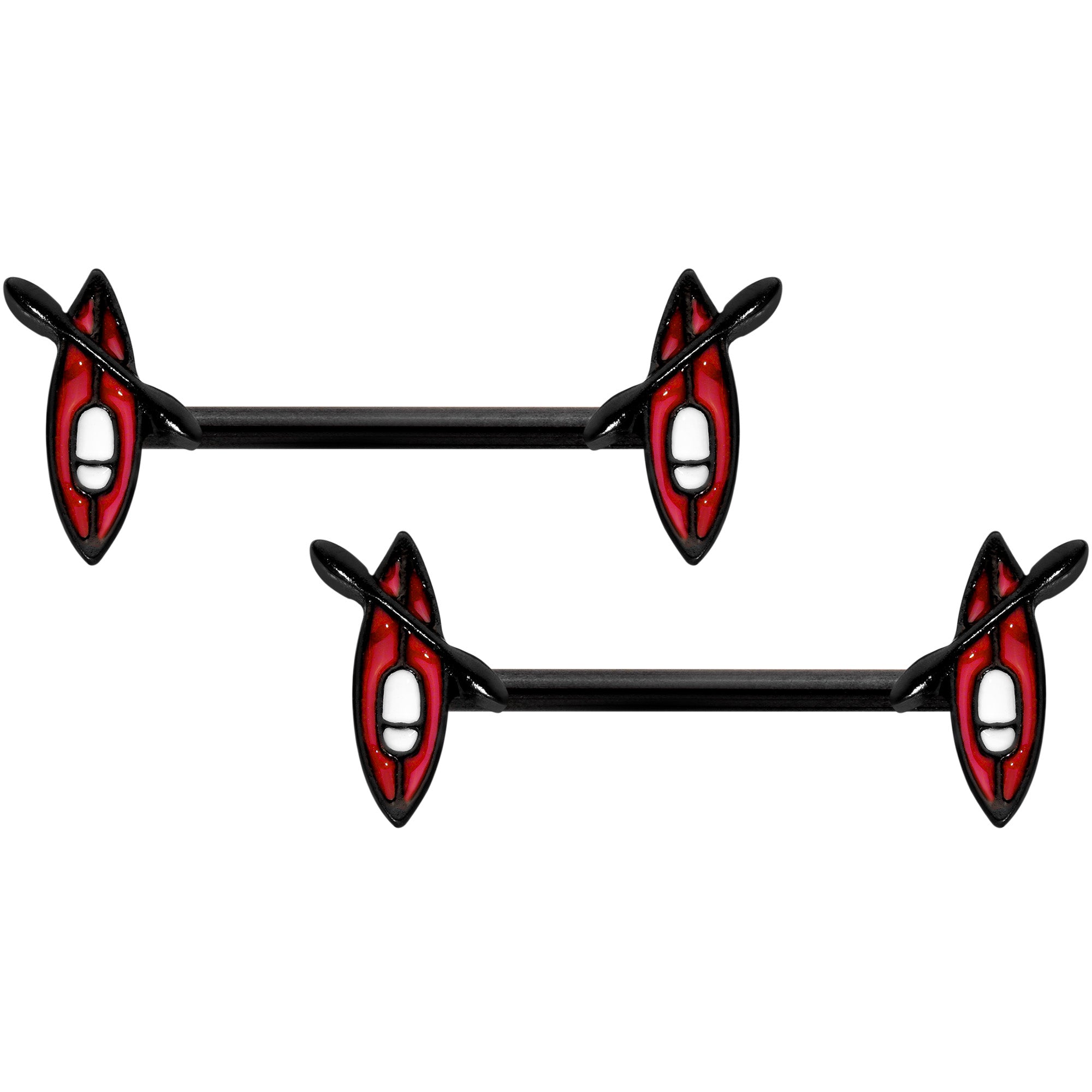 14G 9/16 Black Red Summer Kayak Boat Barbell Nipple Ring Set