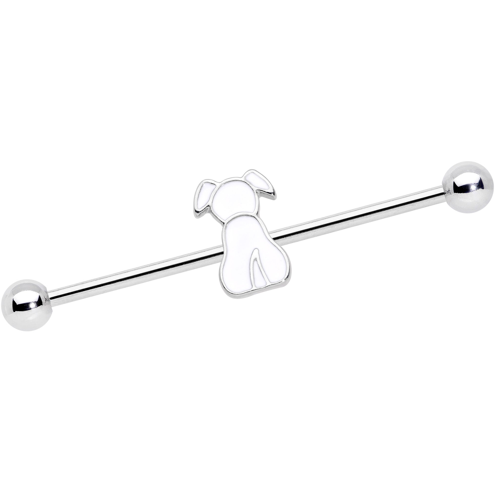 14G White Sitting Dog Industrial Barbell 38mm