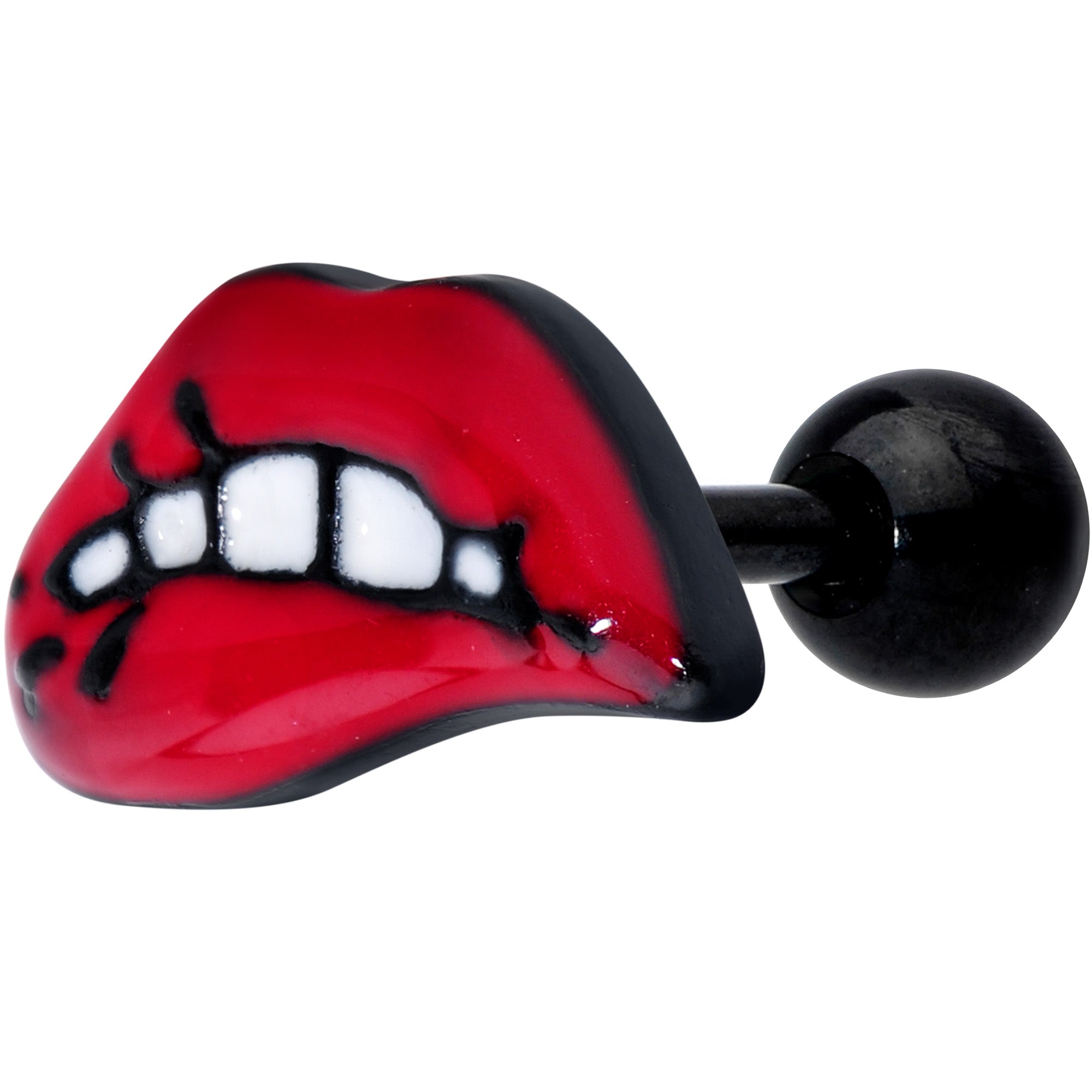 16G 1/4 Black Red Sneering Lips Bite Lips Cartilage Earring
