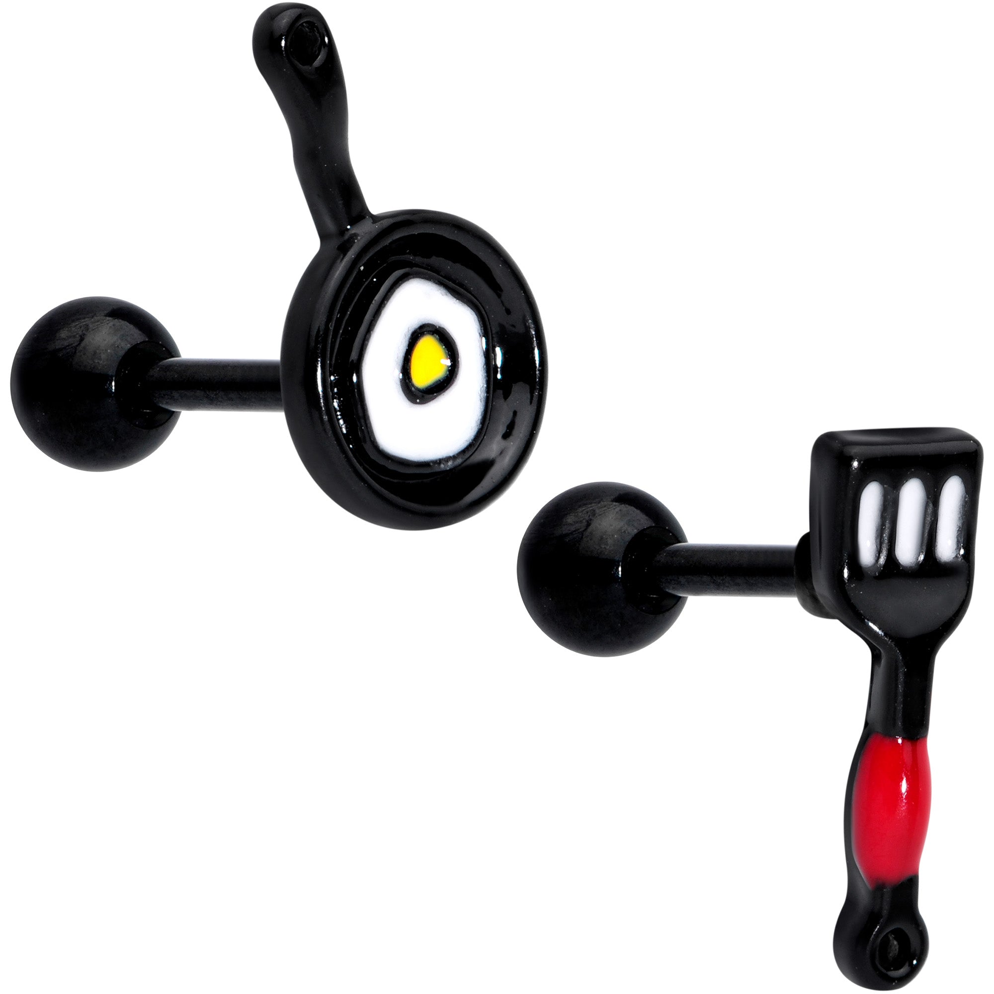 16G 1/4 Black Spatula Kitchen Cooking Cartilage Earring Set of 2