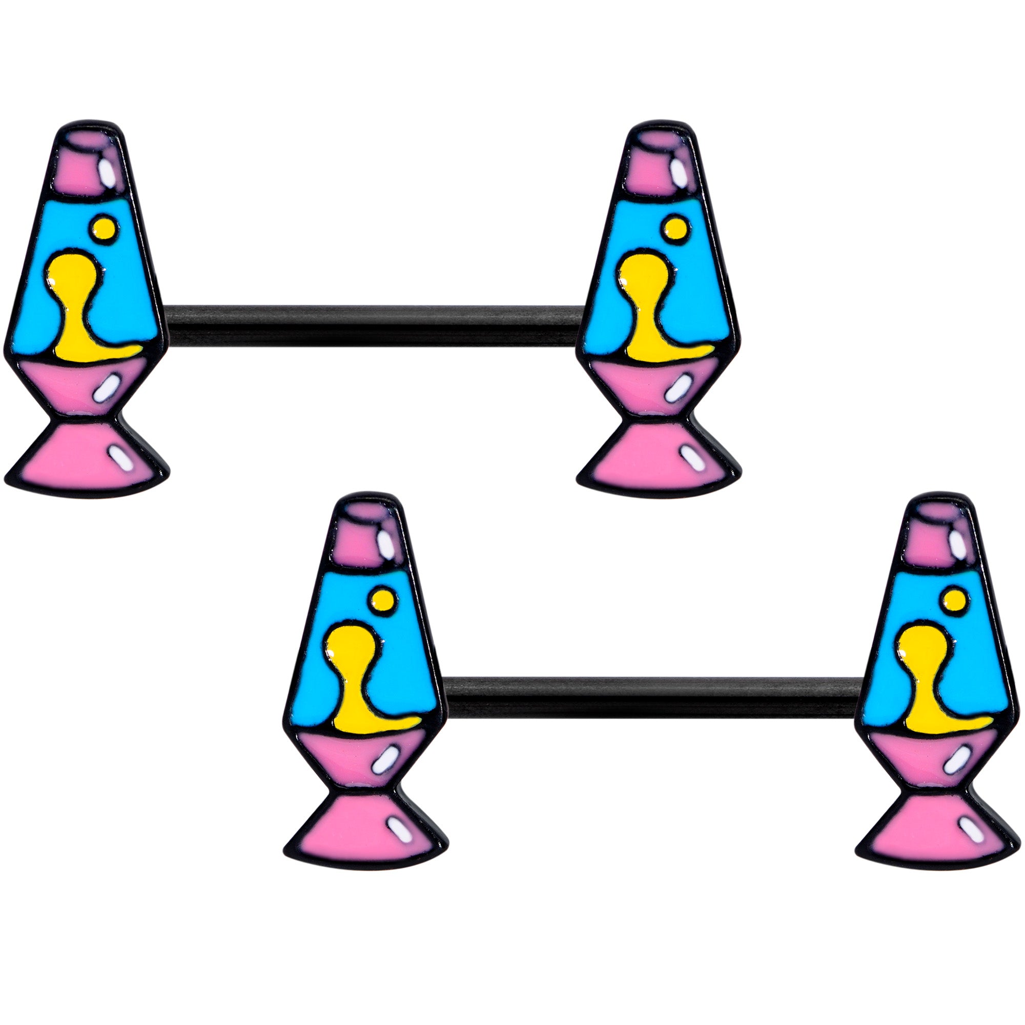 14G 9/16 Black Retro Lava Lamp Barbell Nipple Ring Set