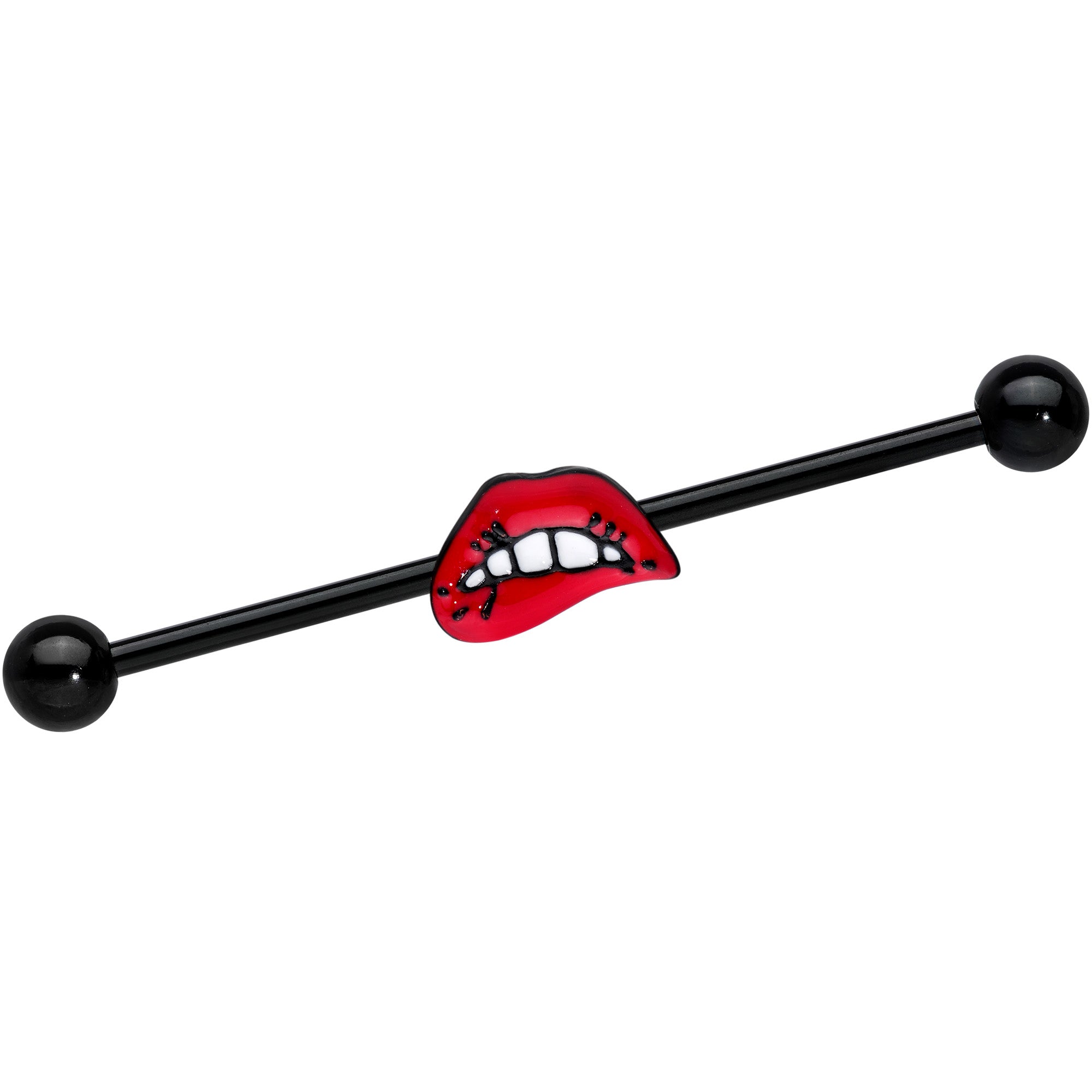 14G Black Red Sneering Bite Lips Industrial Barbell 38mm