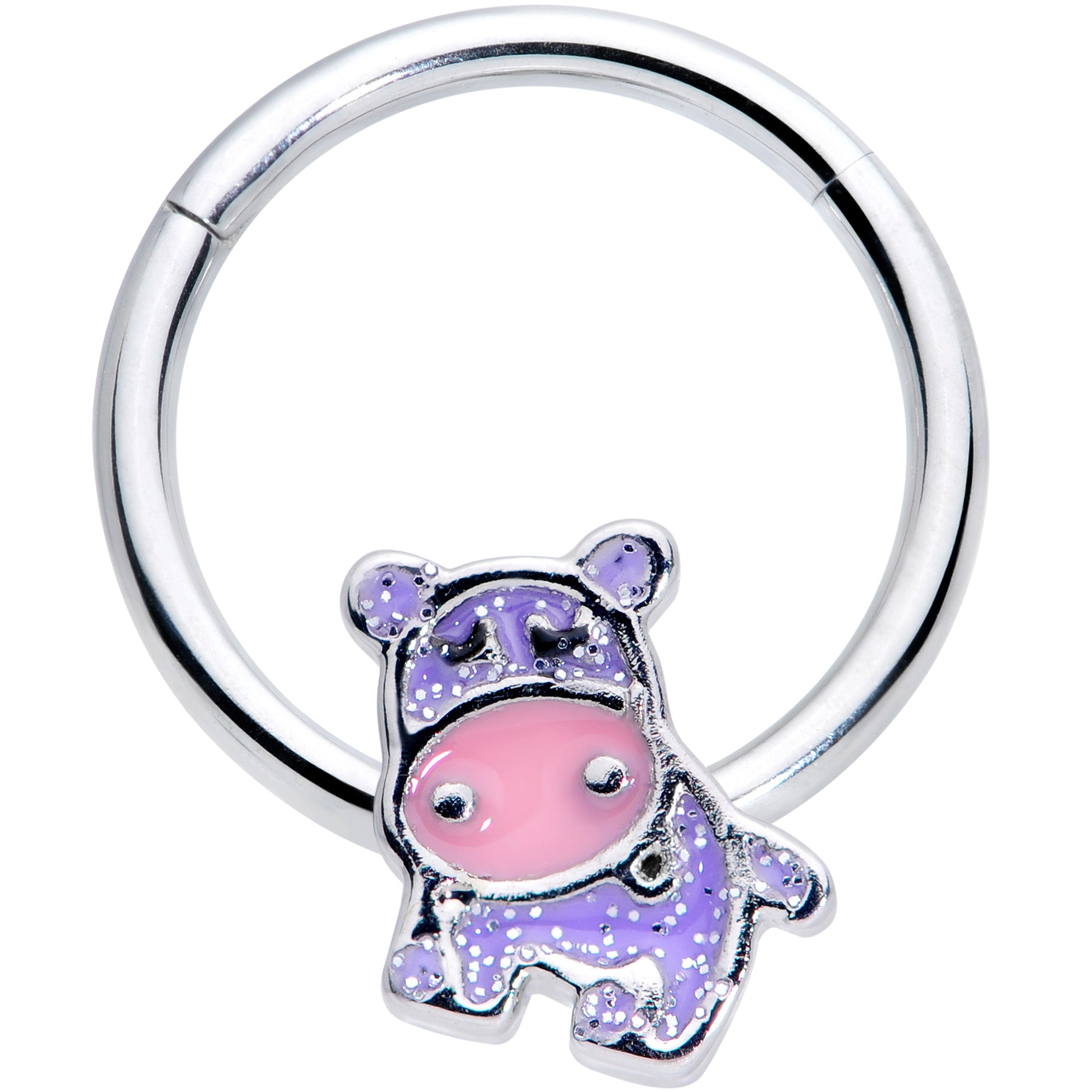 16G 3/8 Happy Purple Hippo Hinged Segment Ring