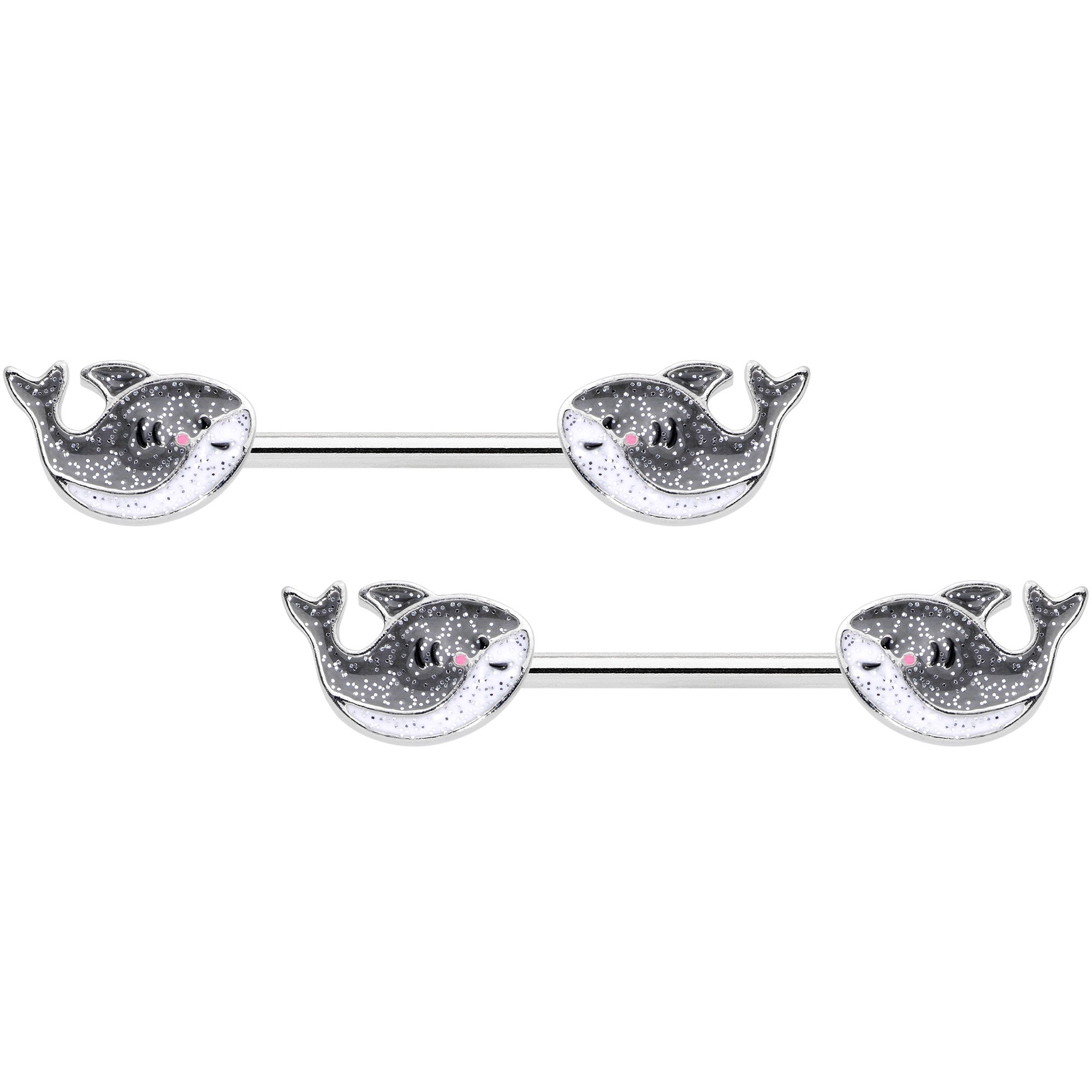 14G 9/16 Sweet Smiling Whale Barbell Nipple Ring Set