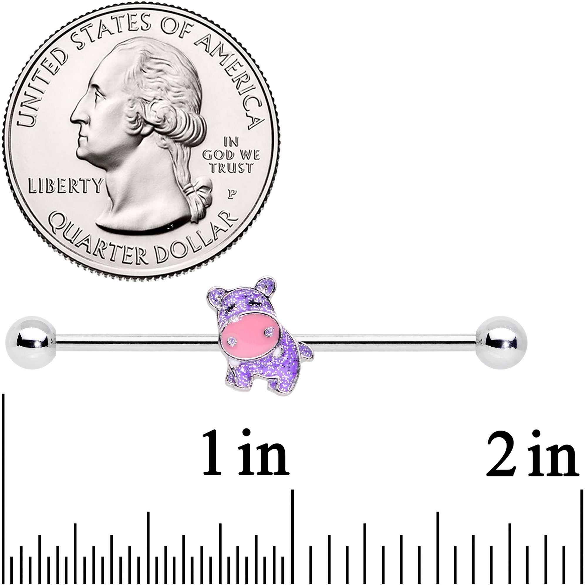 14G Happy Purple Hippo Industrial Barbell 38mm