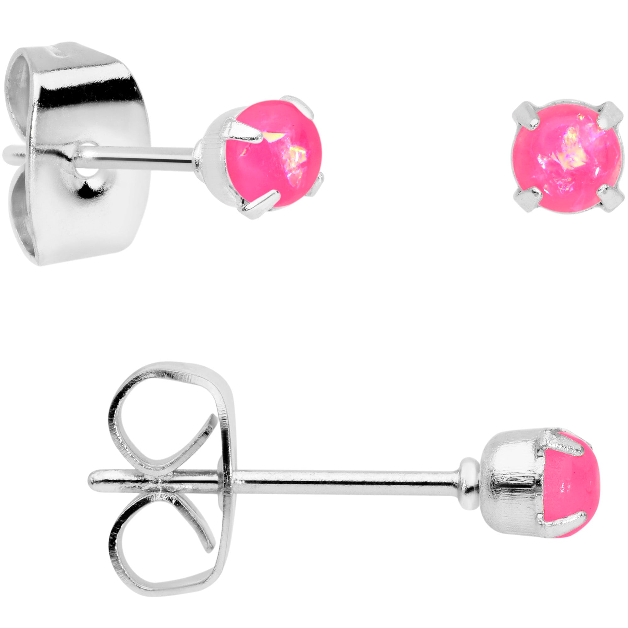 20G Pink Faux Opal 3mm to 5mm Post Stud Earrings Set of 3