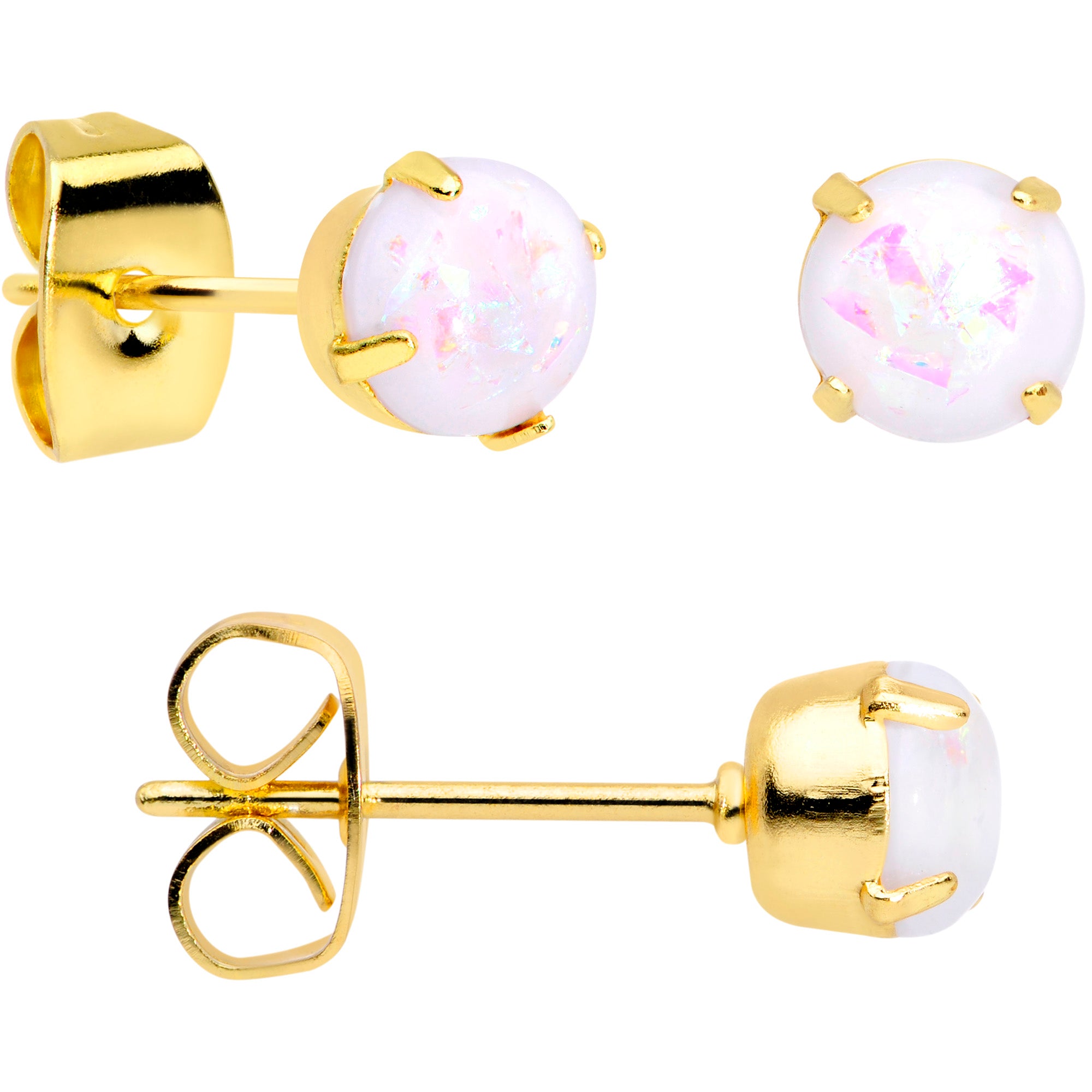 20G White Faux Opal Gold Tone 3mm to 5mm Stud Earrings Set of 3