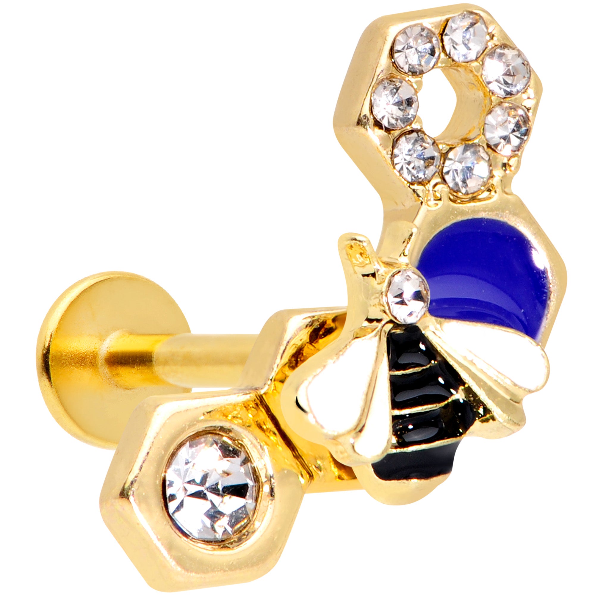 16G 5/16 Clear CZ Gem Gold Tone Lovely Bee Labret Monroe Tragus